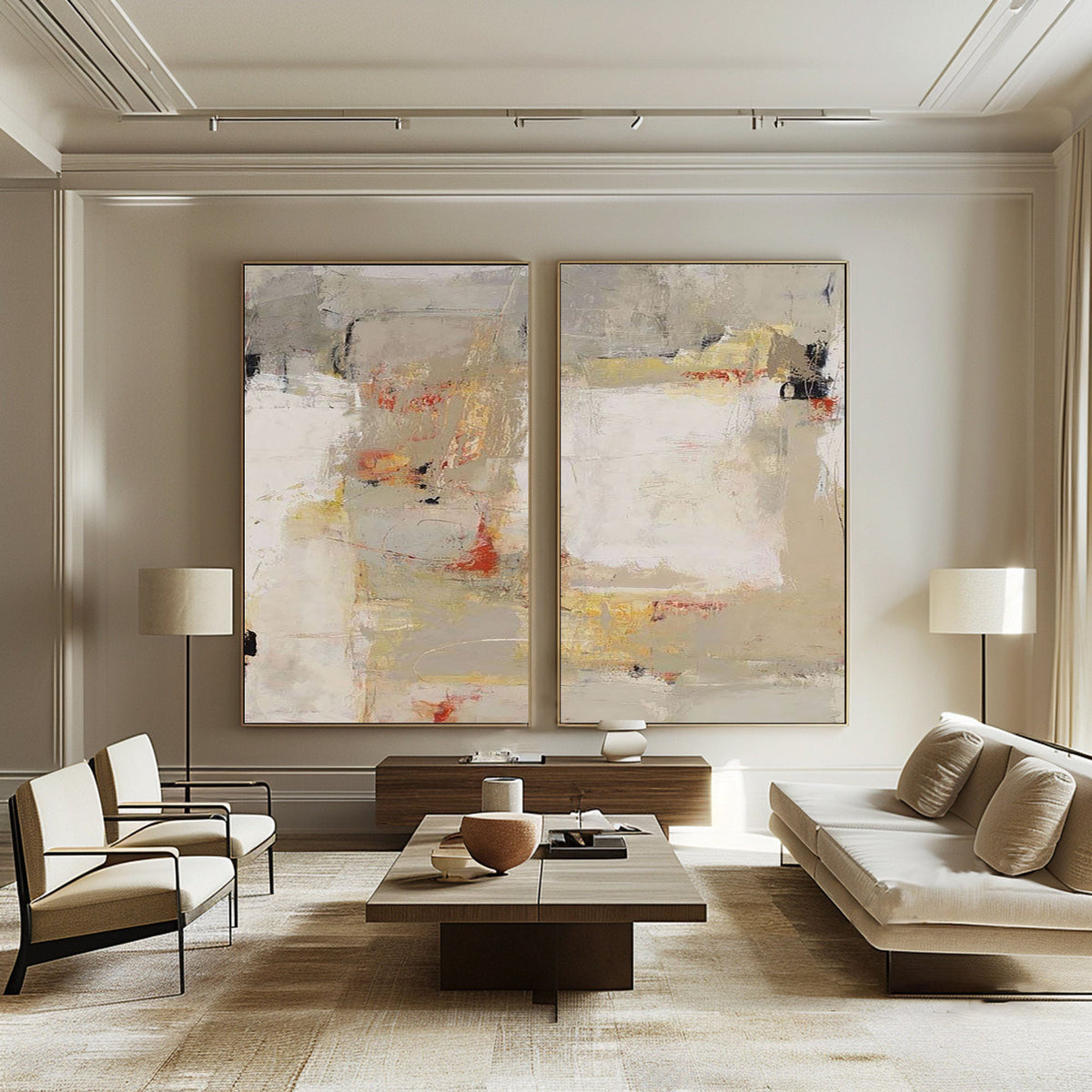 Abstract Elegance Diptych - Contemporary Canvas Wall Art #BBS 014