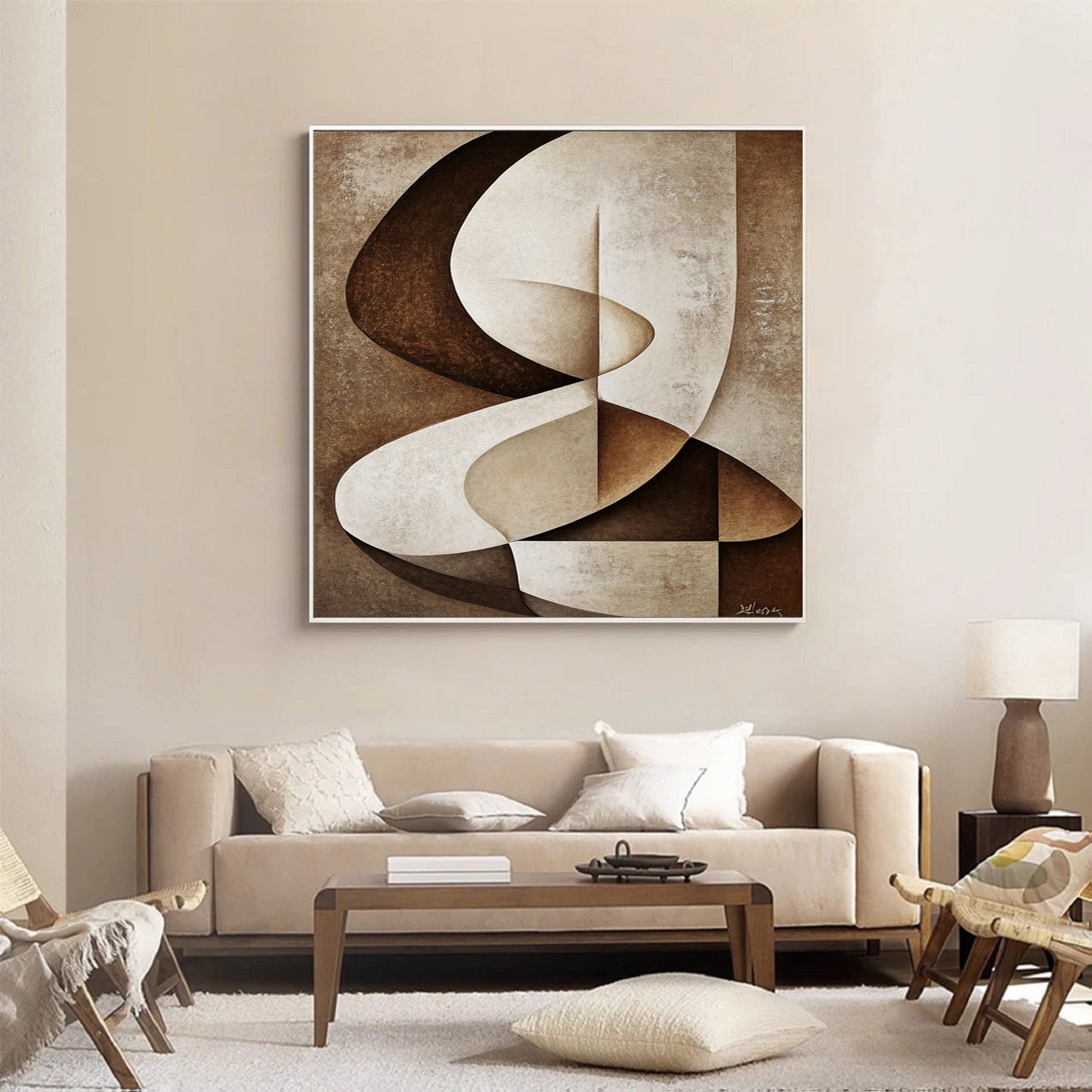 Beige & Brown Geometric Abstract Painting #BBA 092