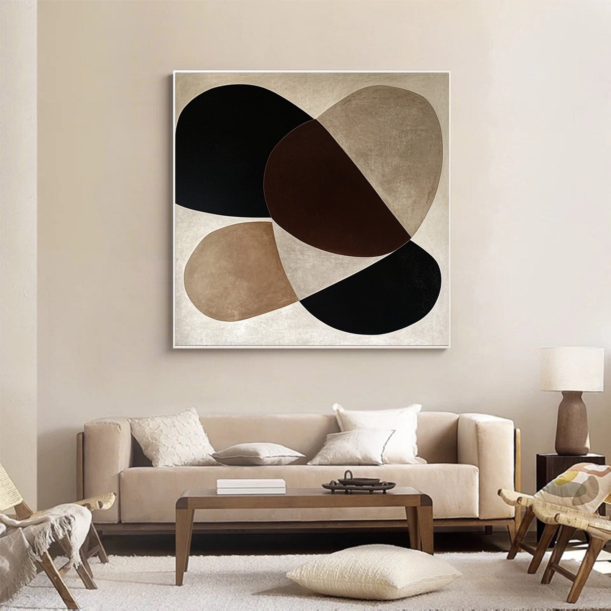 Large Abstract Wall Art with Bold Organic Forms in Neutral Colors #BBA 082