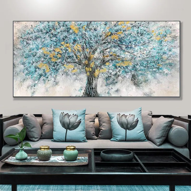 Abstract Tree Wall Art in Cool Blue Tones #BGA 050