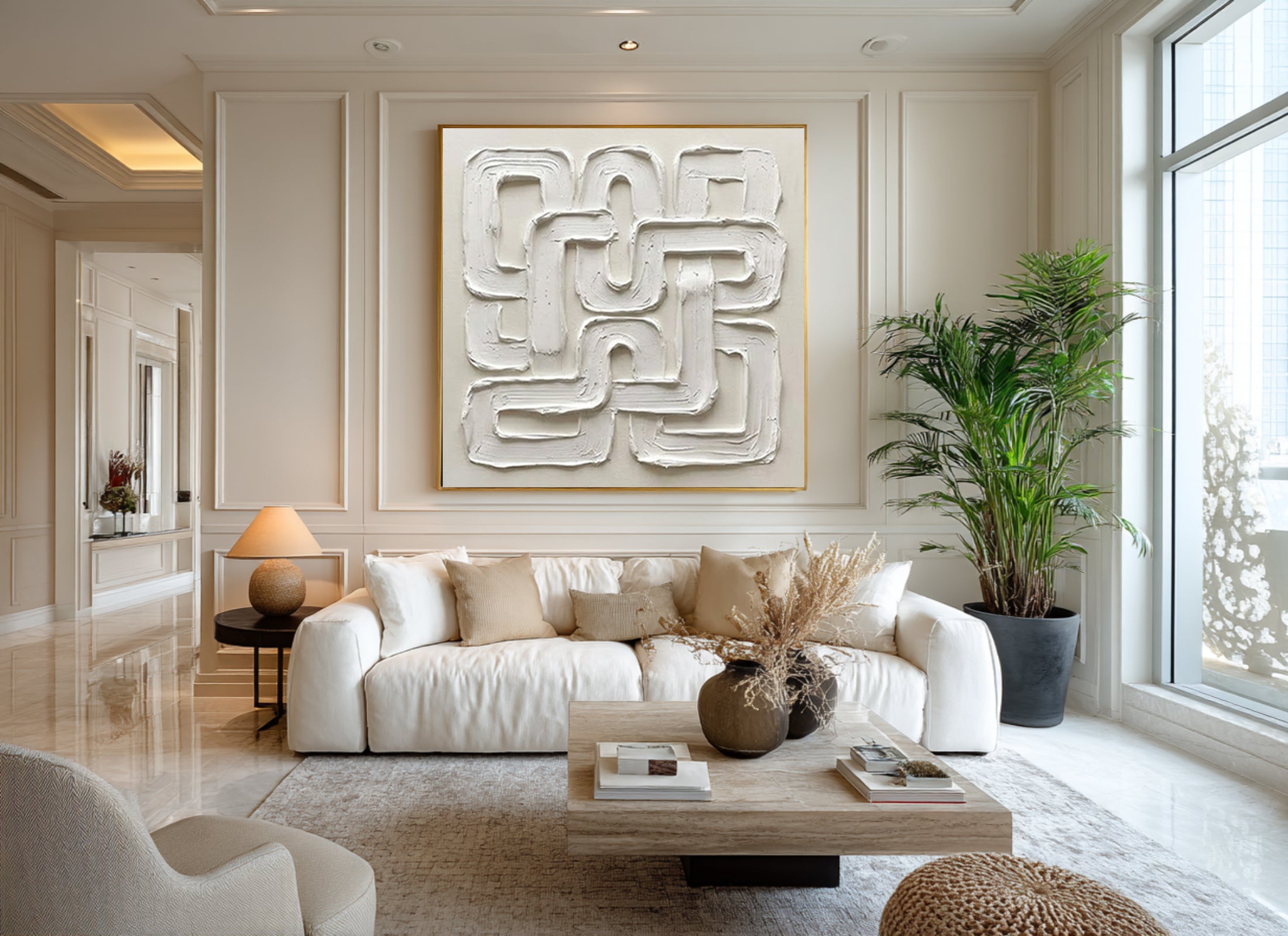 Large Continuous Line Wall Art Contemporary Neutral Textured Painting