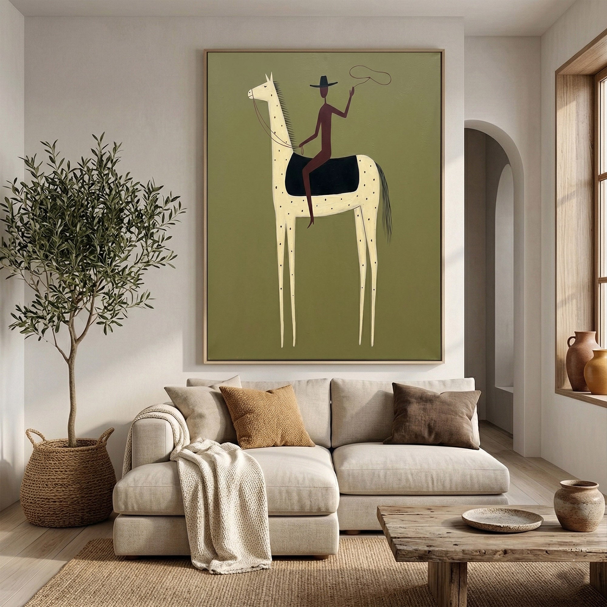 Large Cowboy Horse Wall Art Minimalist Western Painting Artwork