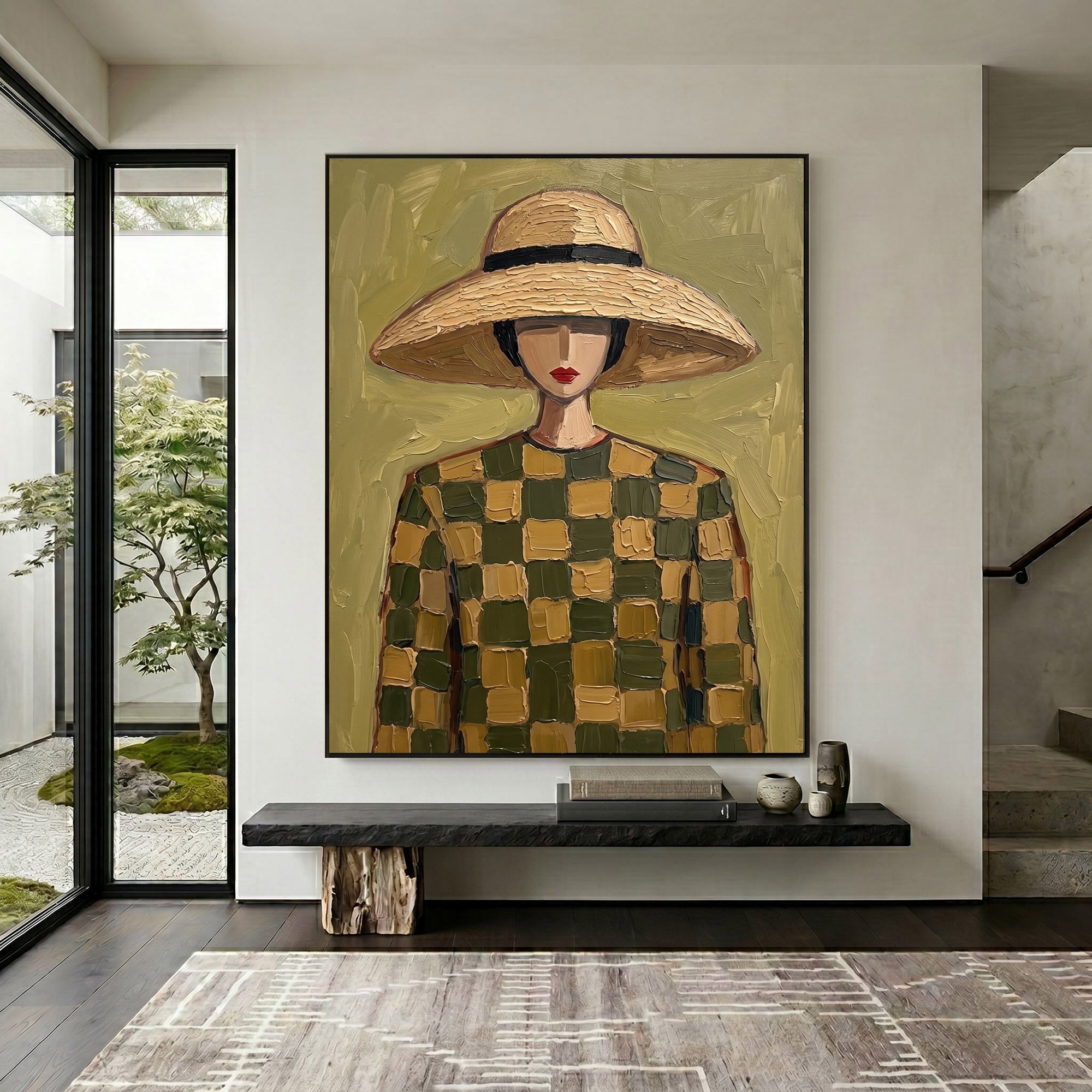 Large Modern Woman Portrait Wall Art Abstract Oil Painting Cowgirl Cowboy Vintage Americana Art Western Fashion Figure Contemporary Interior Decor