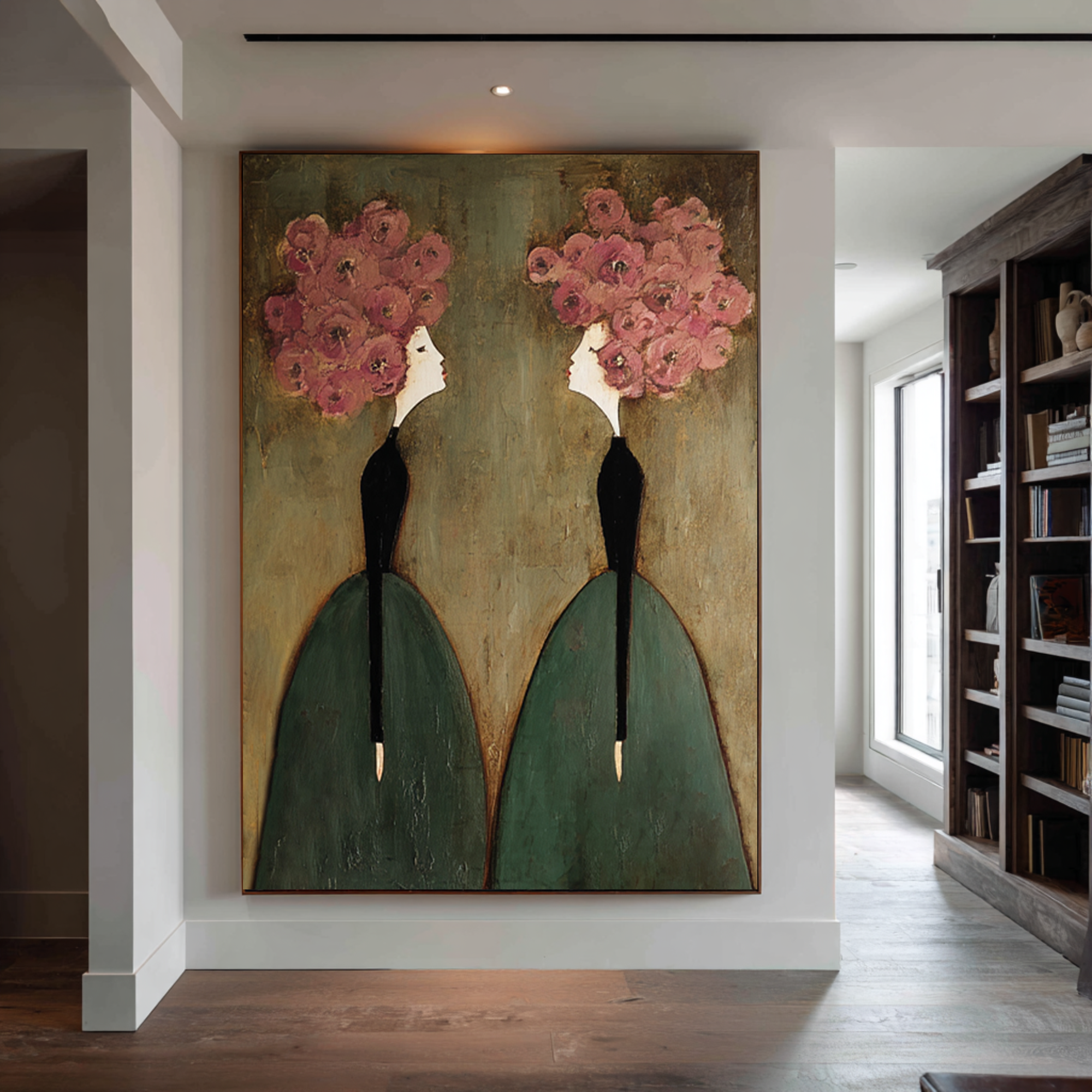 Large Floral Figurative Wall Art Contemporary Portrait Canvas Painting
