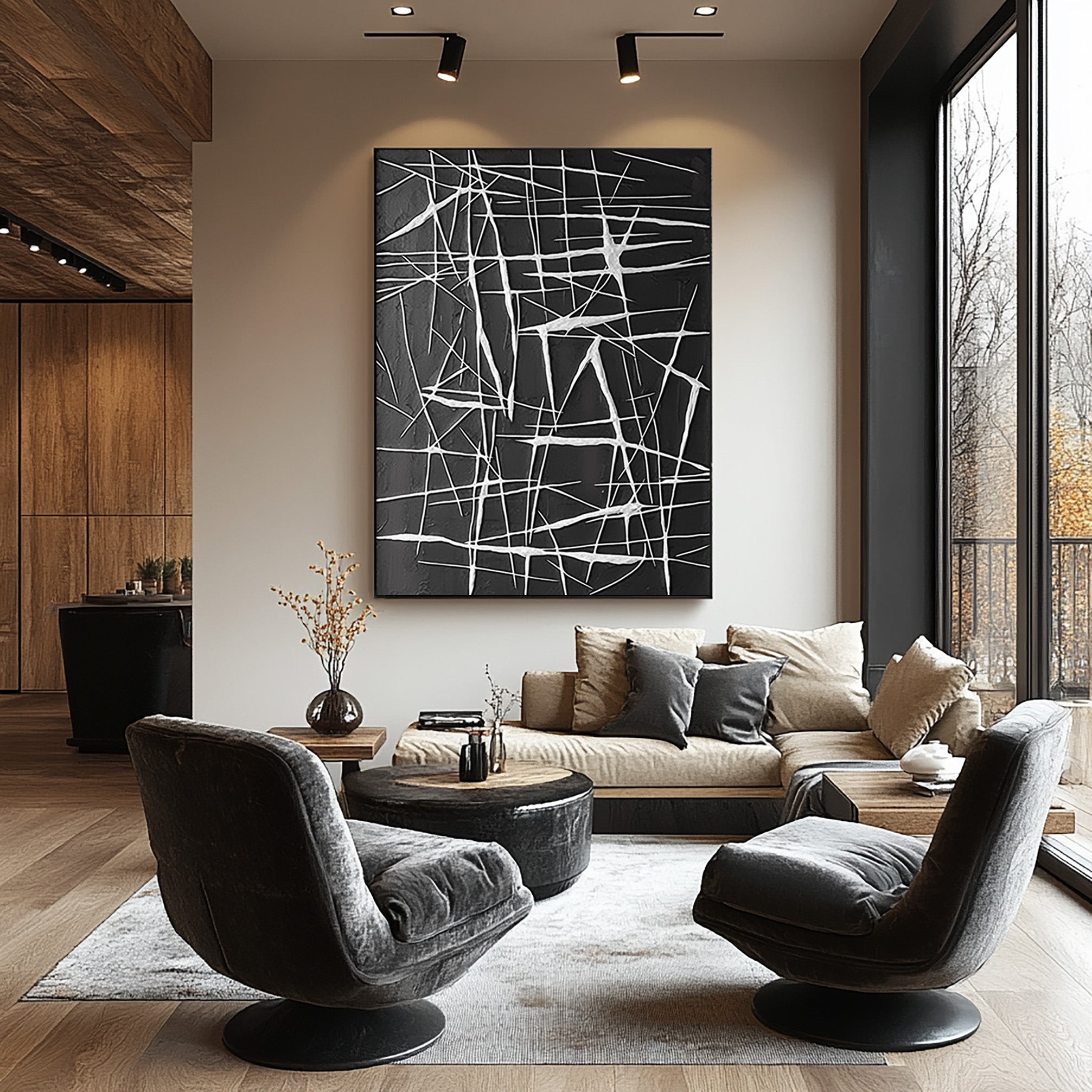 Modern Oversized Wall Art - Black and White Wall Art #BBA 104