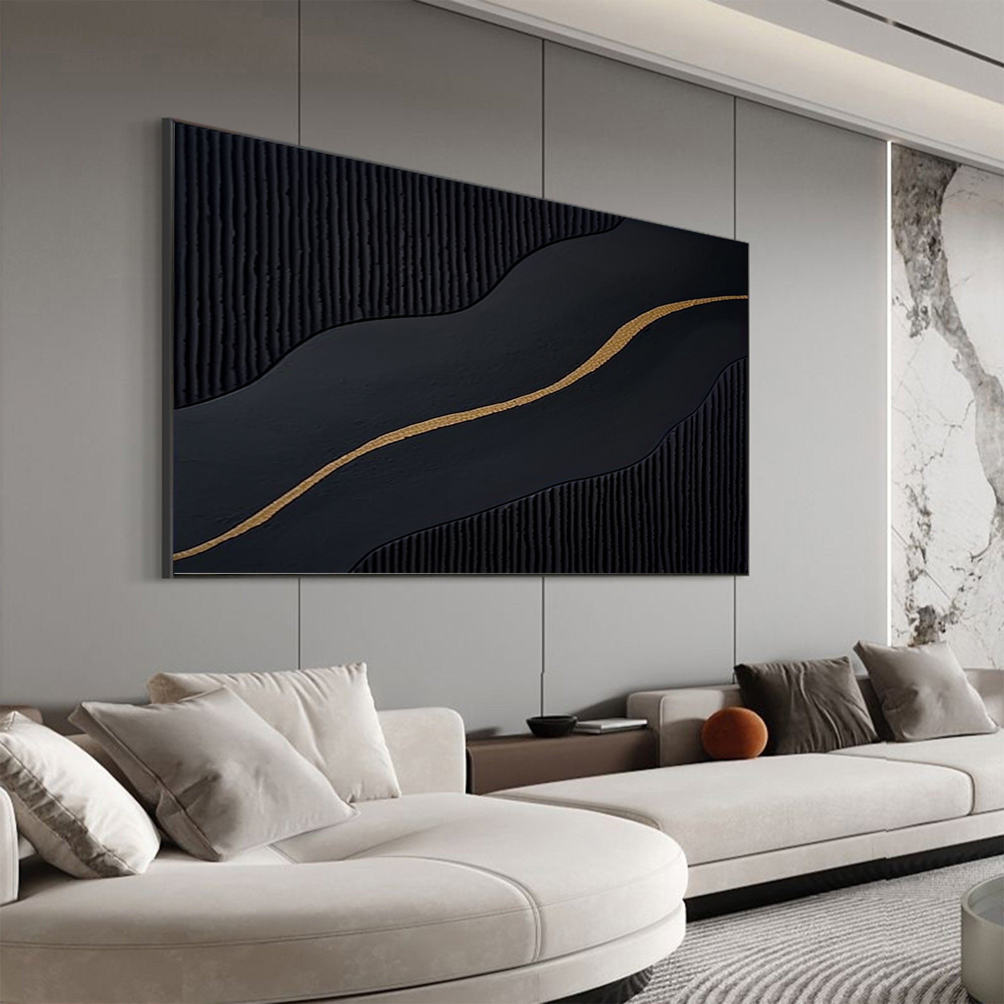 Luxury Black and Gold Abstract Painting on Canvas #BM 090