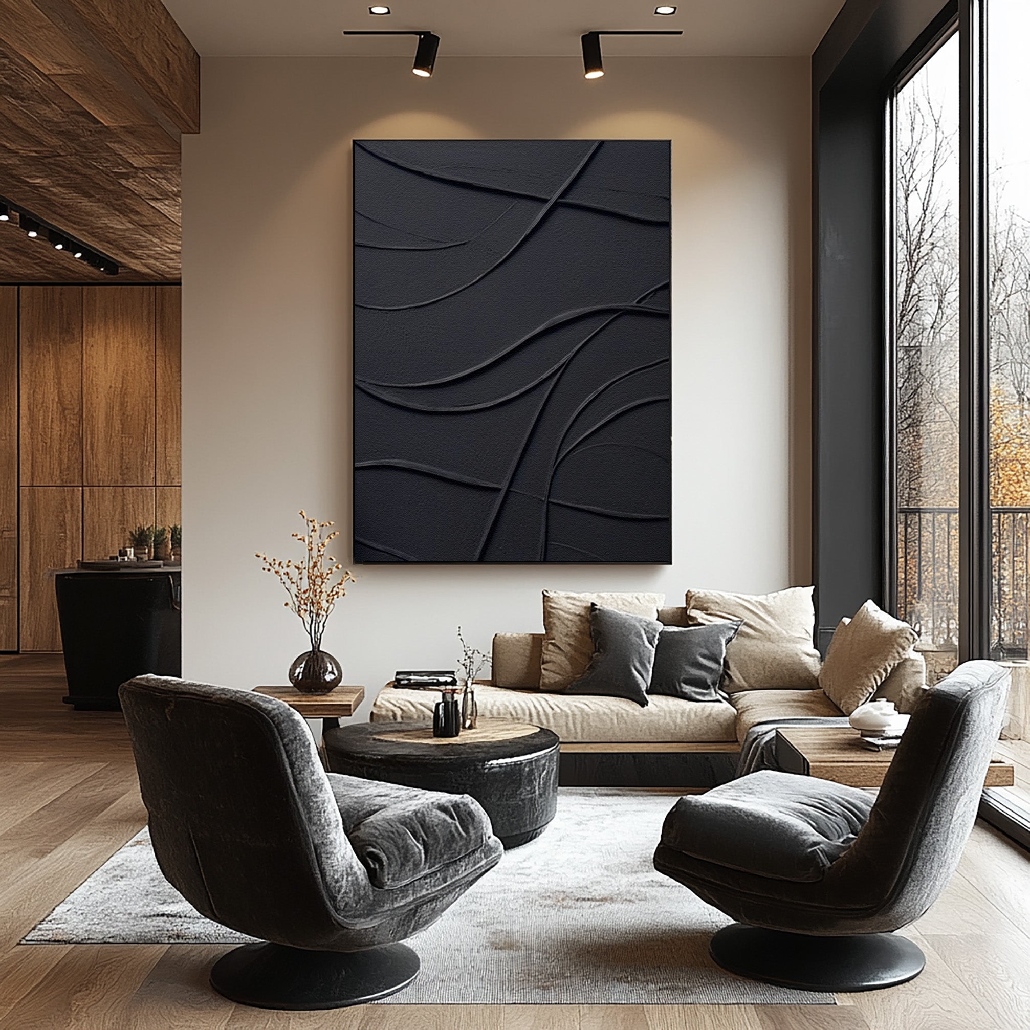 Black Wall Art: Minimalist Large Canvas Art for Stylish Spaces #BBA 106