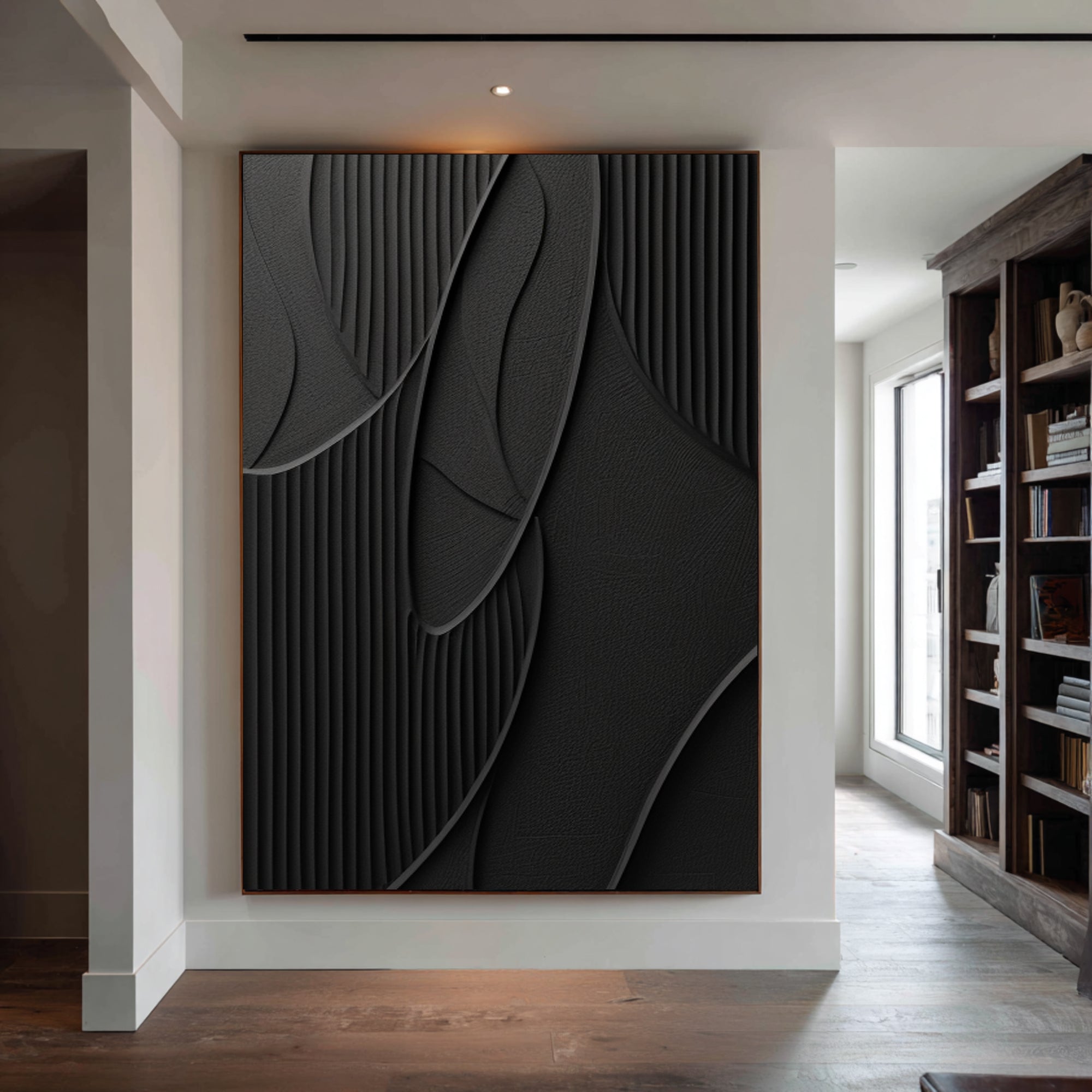 Large Modern Abstract Oil Painting, Black Textured Luxury Wall Art for Contemporary Interiors #WAC 016