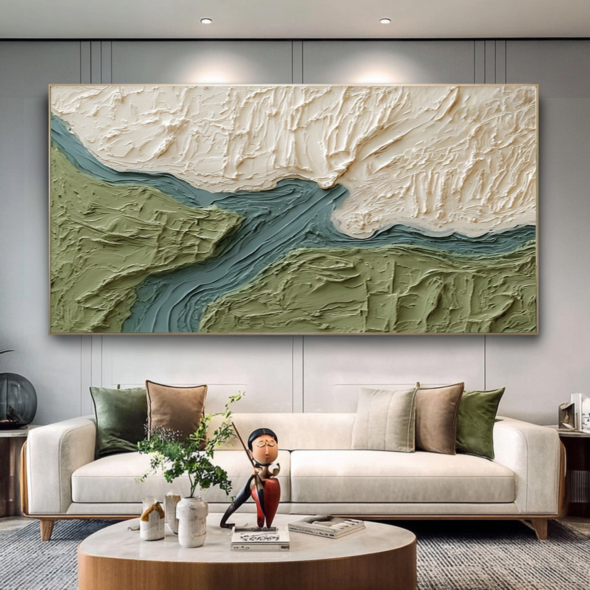 Large Modern Abstract Oil Painting, Green Landscape Textured Wall Art for Living Room #WAC 025