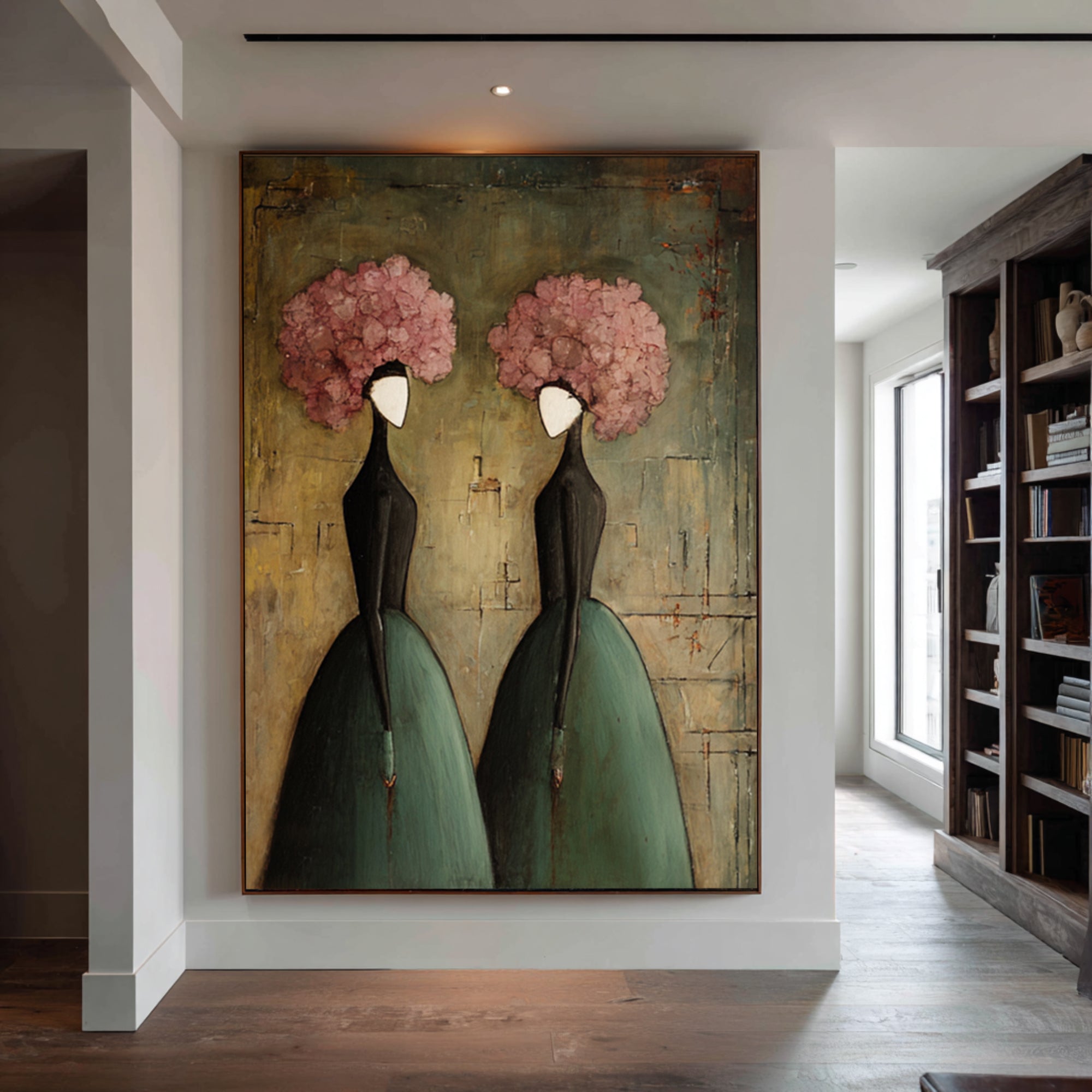 Large Elegant Figurative Wall Art Vintage Floral Portrait Painting