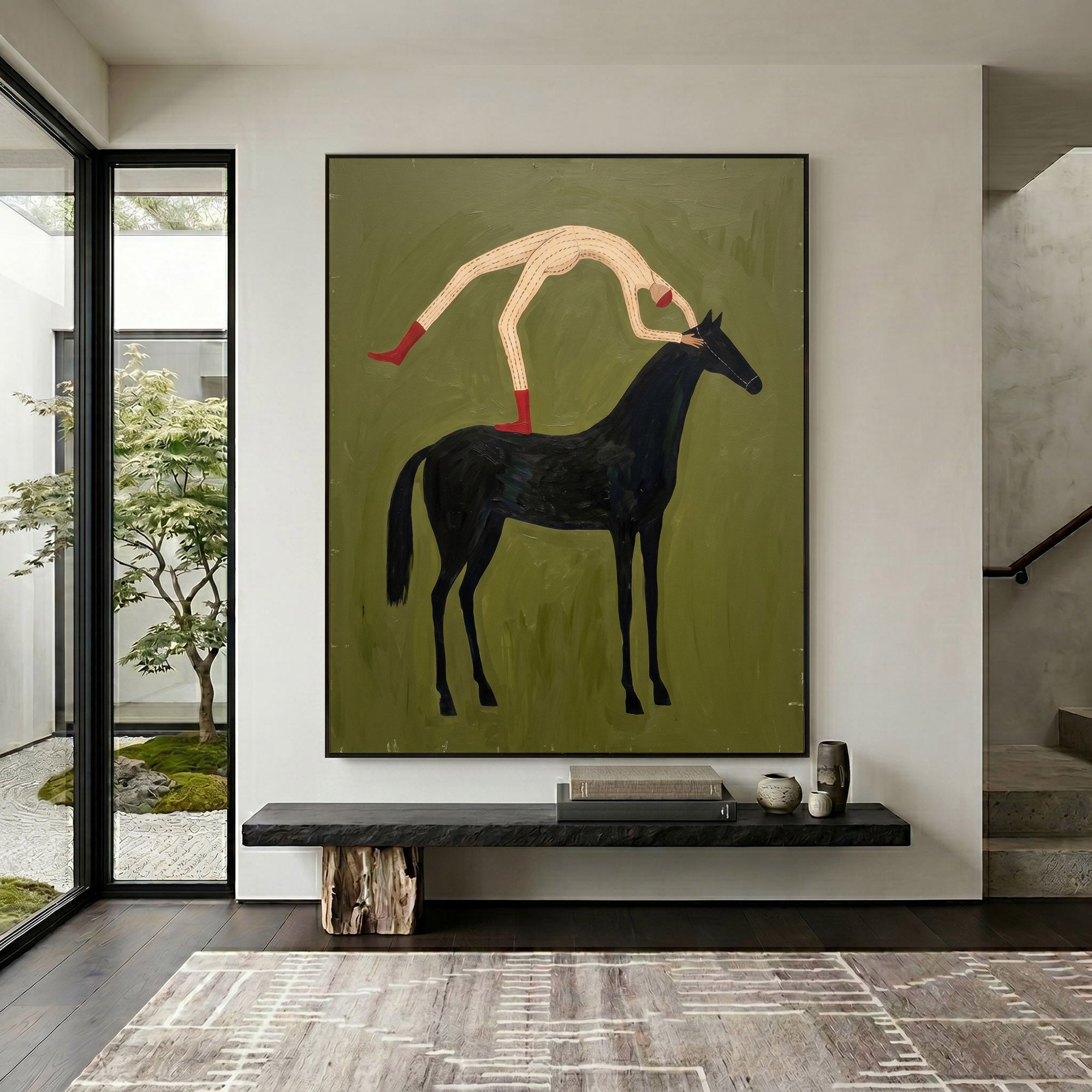 Large Cowboy Horse Wall Art Minimalist Western Oil Painting Luxury Ranch Artwork