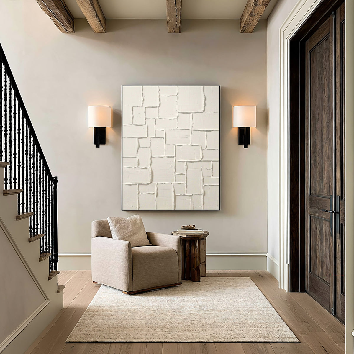 Large Stone Inspired Relief Wall Art Ivory Textured Abstract Painting Organic Modern Luxury Home Decor