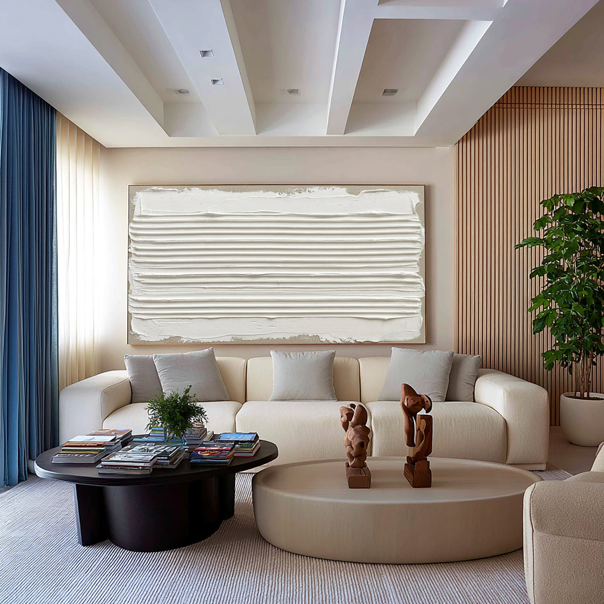 Lines That Drift Into Stillness Large White Textured Wall Art Minimalist Abstract Relief Artwork