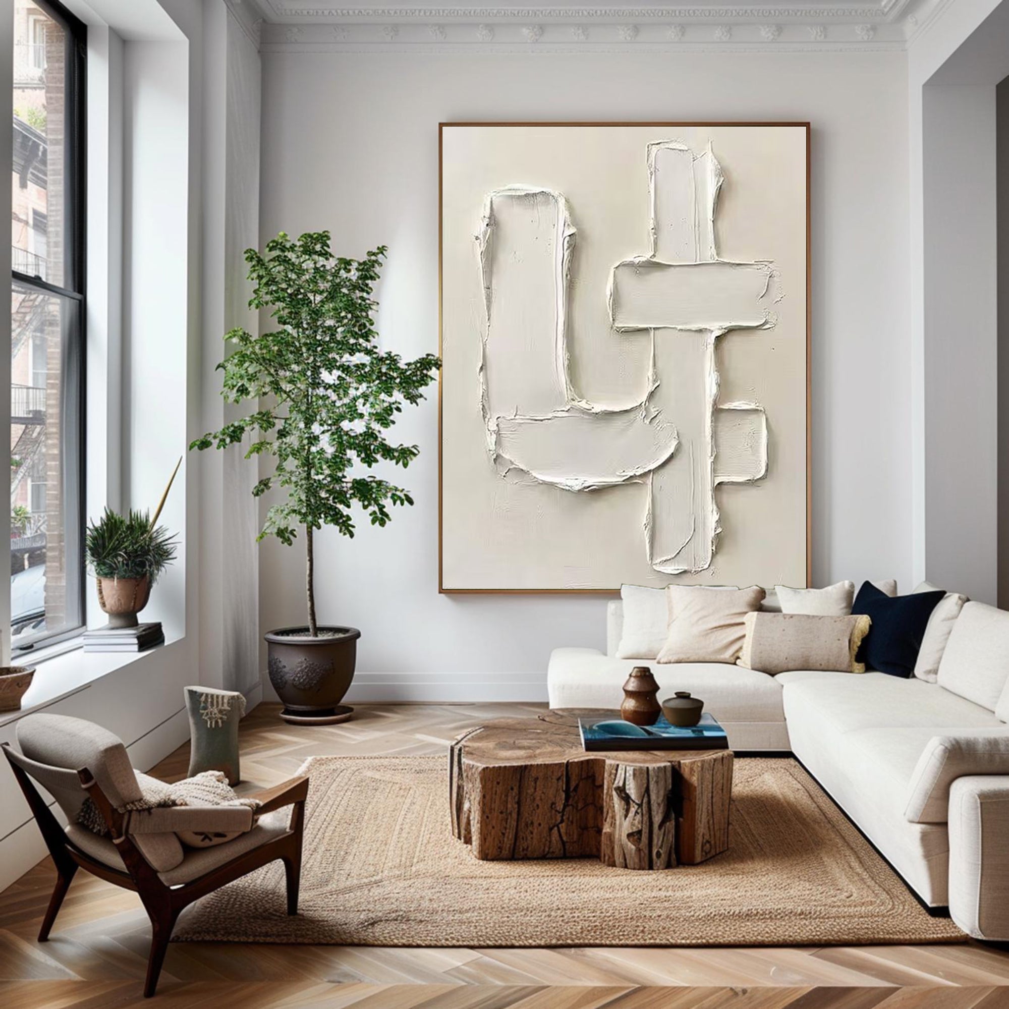 Large Neutral Textured Oil Painting for Elegant Modern Interiors