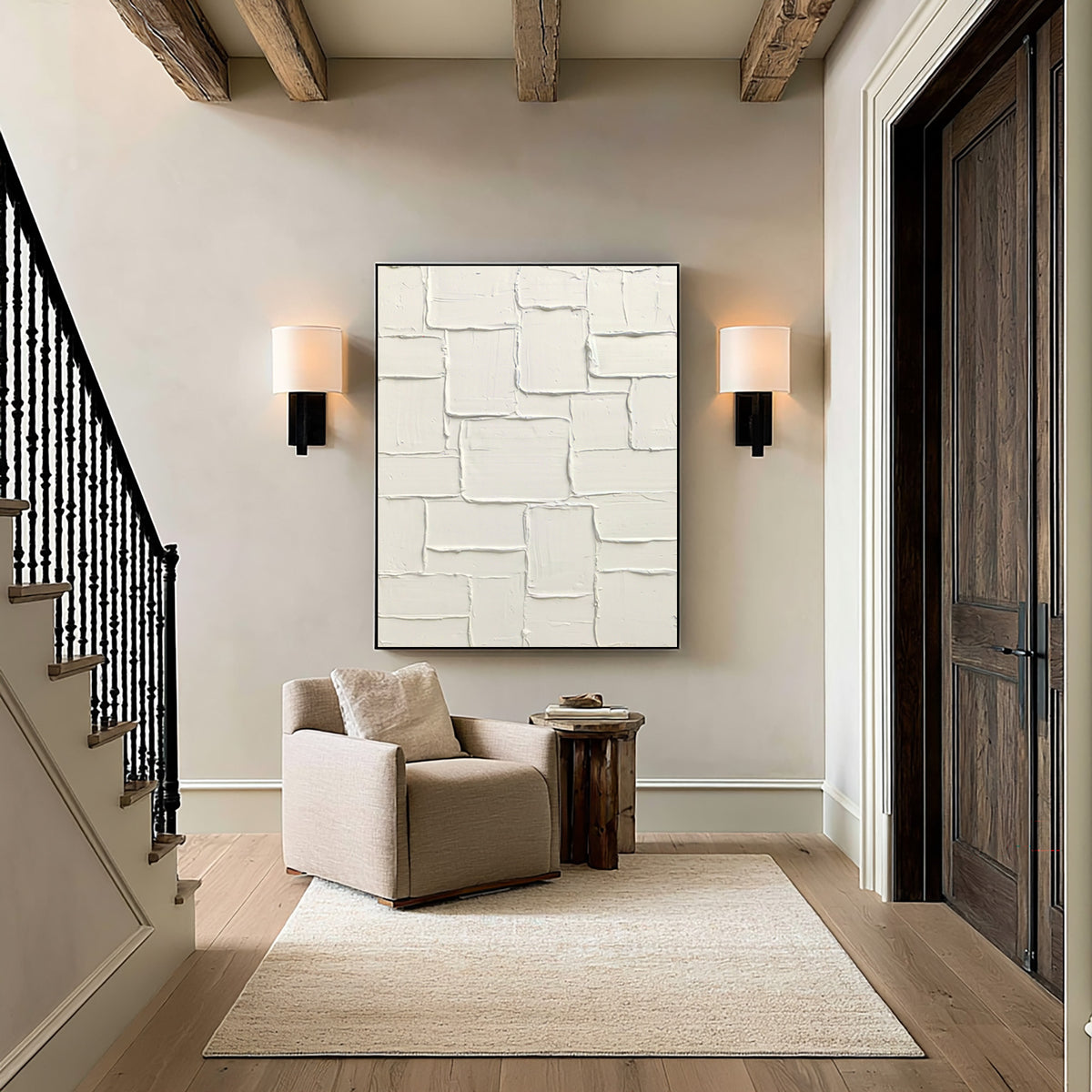 Large Pure Form Minimalist Wall Art White Textured Abstract Painting Contemporary Neutral Home Decor