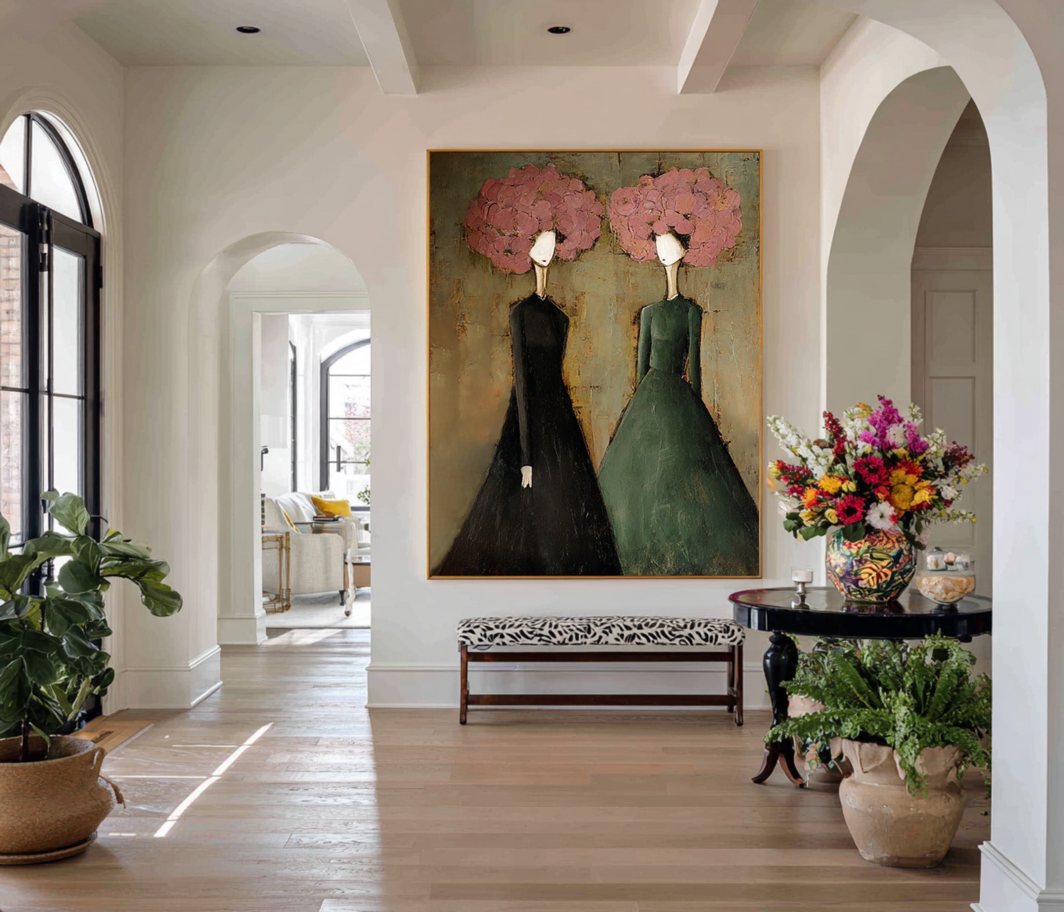 Large Modern Portrait Oil Painting on Canvas – Green Figurative Statement Wall Art #WAC 037