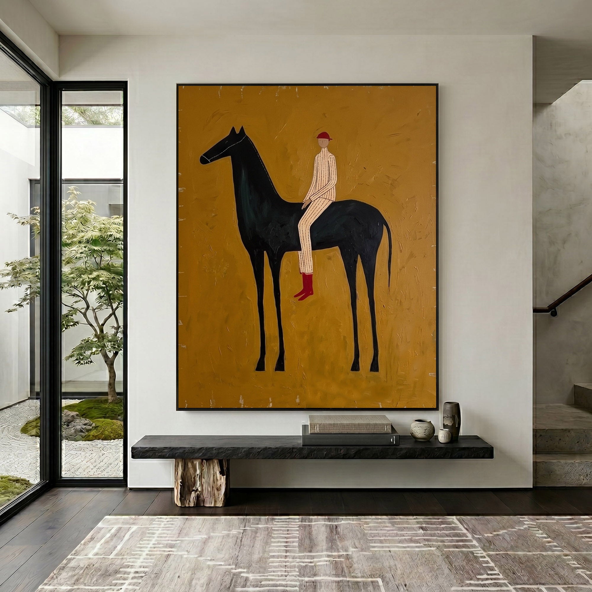 Large Cowboy Horse Wall Art Minimalist Western Oil Painting Ranch Style Decor