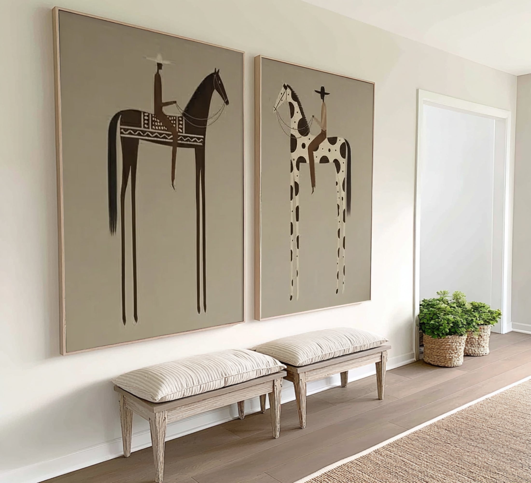 Abstract Western Horse Painting Set Contemporary Cowboy Wall Decor