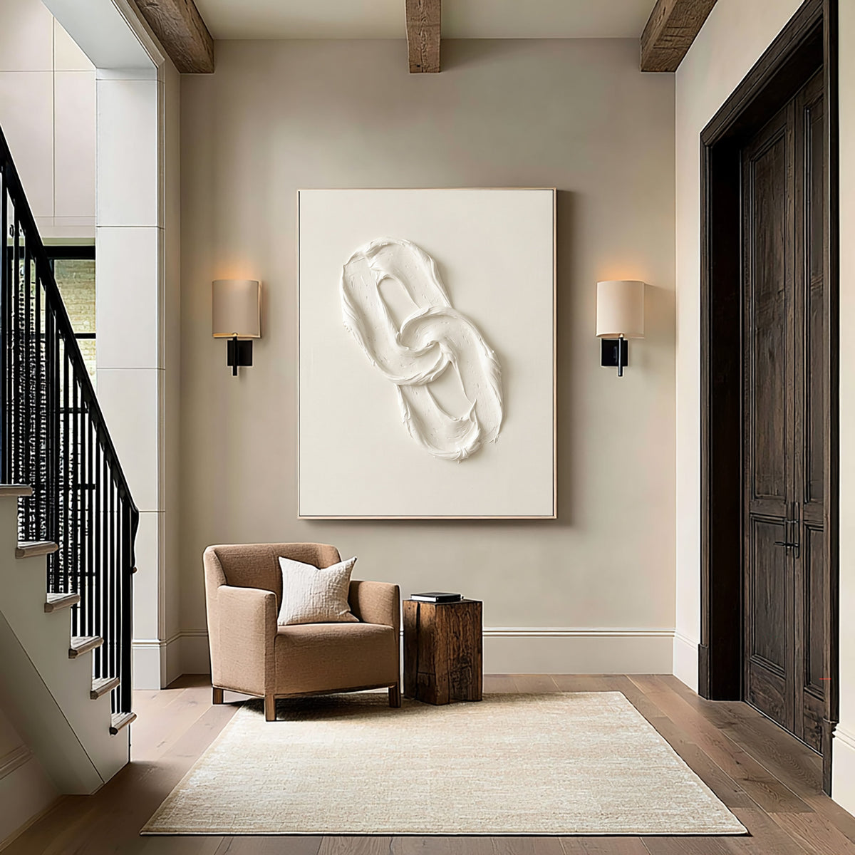 The Space Between The Loop Large White Textured Abstract Wall Art Sculptural Relief Contemporary Painting