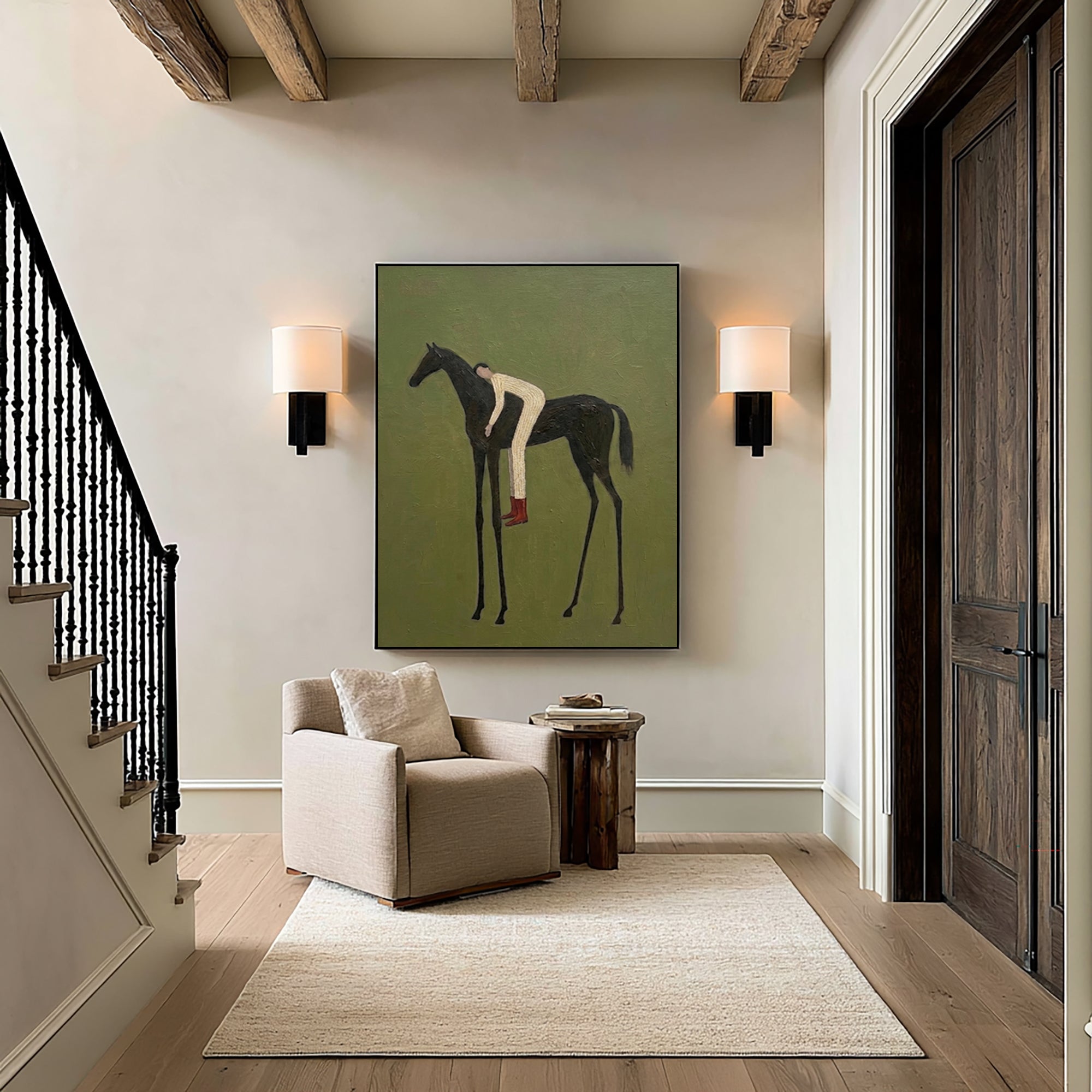 Large Vintage Rider Wall Art Horse Equestrian Oil Painting Cowboy Cowgirl Inspired Vintage Americana Western Artwork Modern Home Decor
