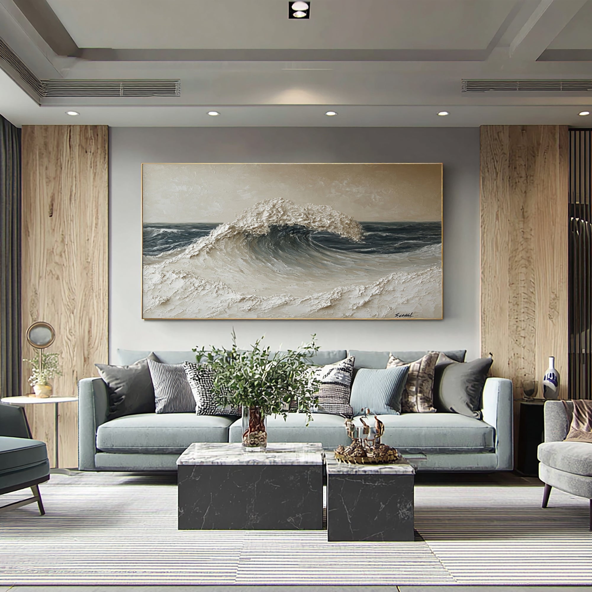 Large Modern Ocean Wave Wall Art Textured Oil Painting Coastal Artwork Cowboy Cowgirl Inspired Vintage Americana Modern Home Decor