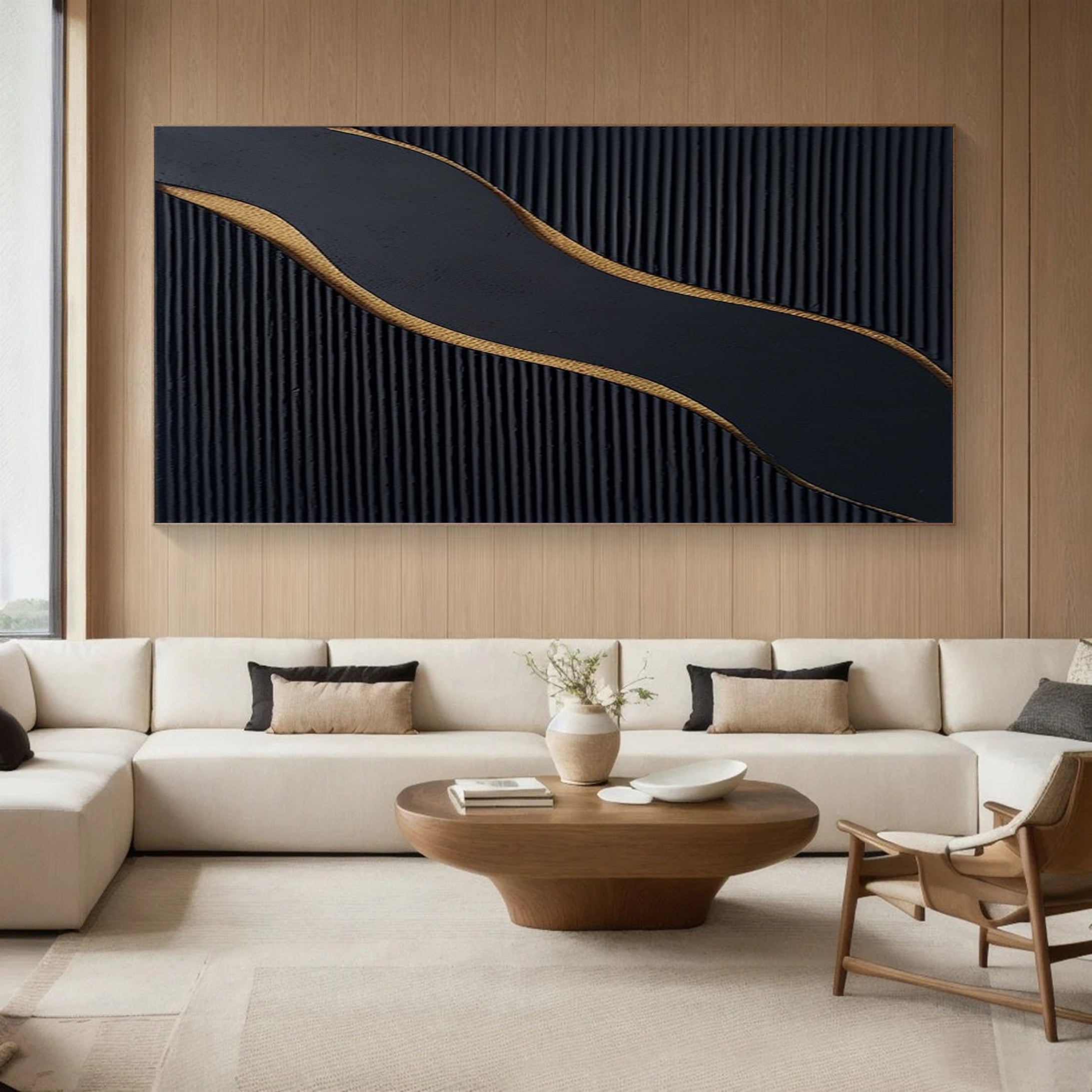 Luxury Black and Gold Abstract Painting on Canvas #BM 087