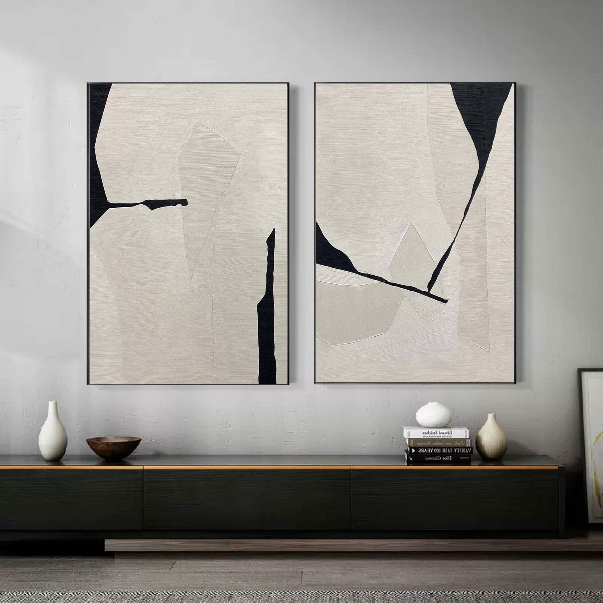 Black & White Minimalist Painting Set Of 2 #BWS 001