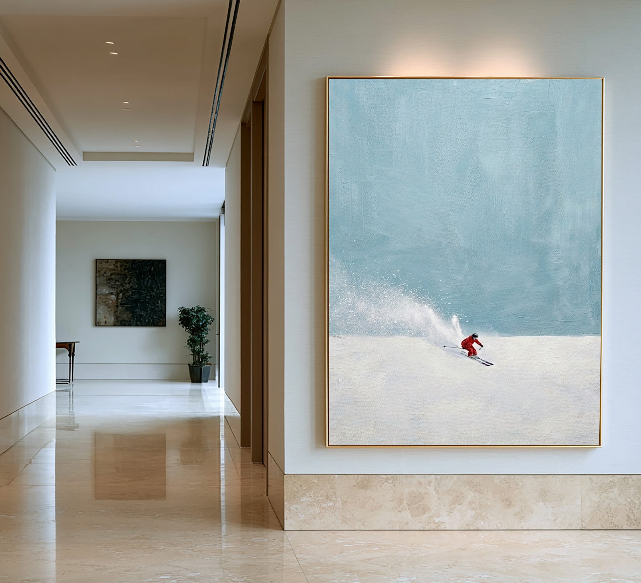Large Contemporary Ski Wall Art Minimalist Snow Landscape Canvas Painting
