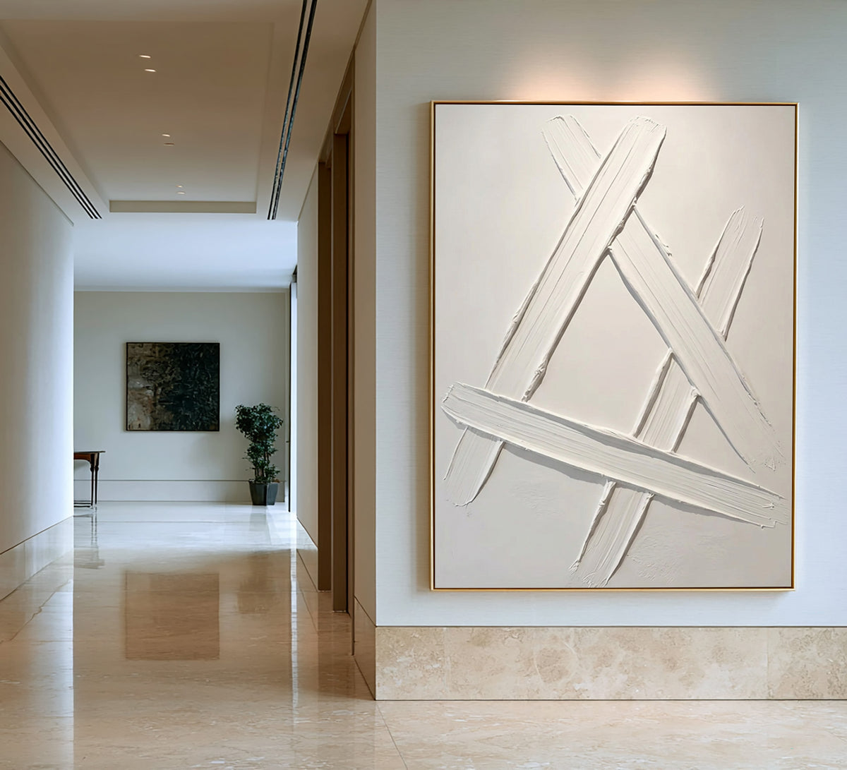 Intersecting Lines Minimalist Textured Abstract Artwork Handmade White Contemporary Geometric Wall Painting