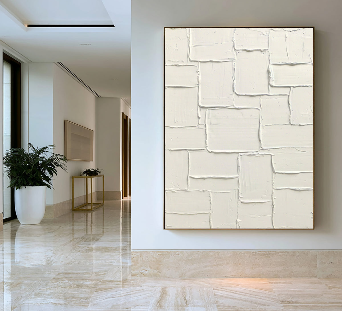Large Pure Form Minimalist Wall Art White Textured Abstract Painting Contemporary Neutral Home Decor