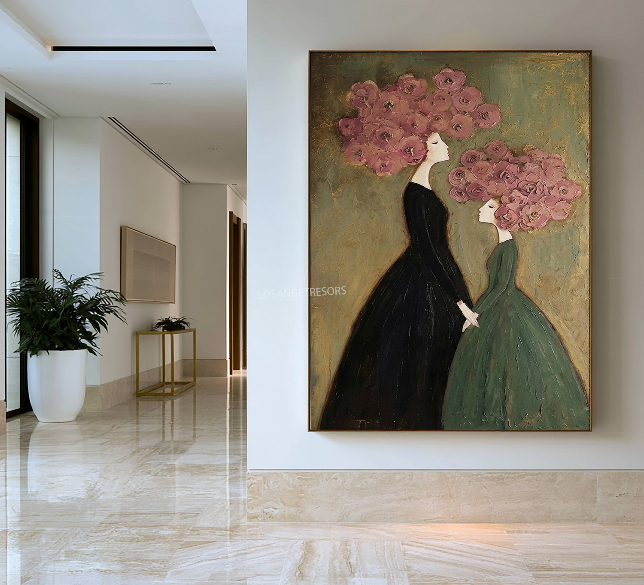 Large Floral Figure Wall Art Romantic Contemporary Botanical Oil Painting