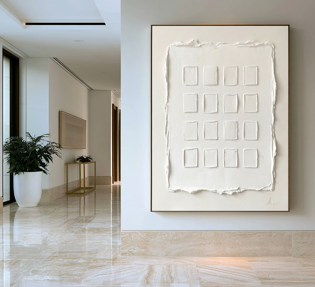 Large Quiet Luxury Minimalist Relief Wall Art Ivory Textured Abstract Painting Neutral Modern Interior Decor