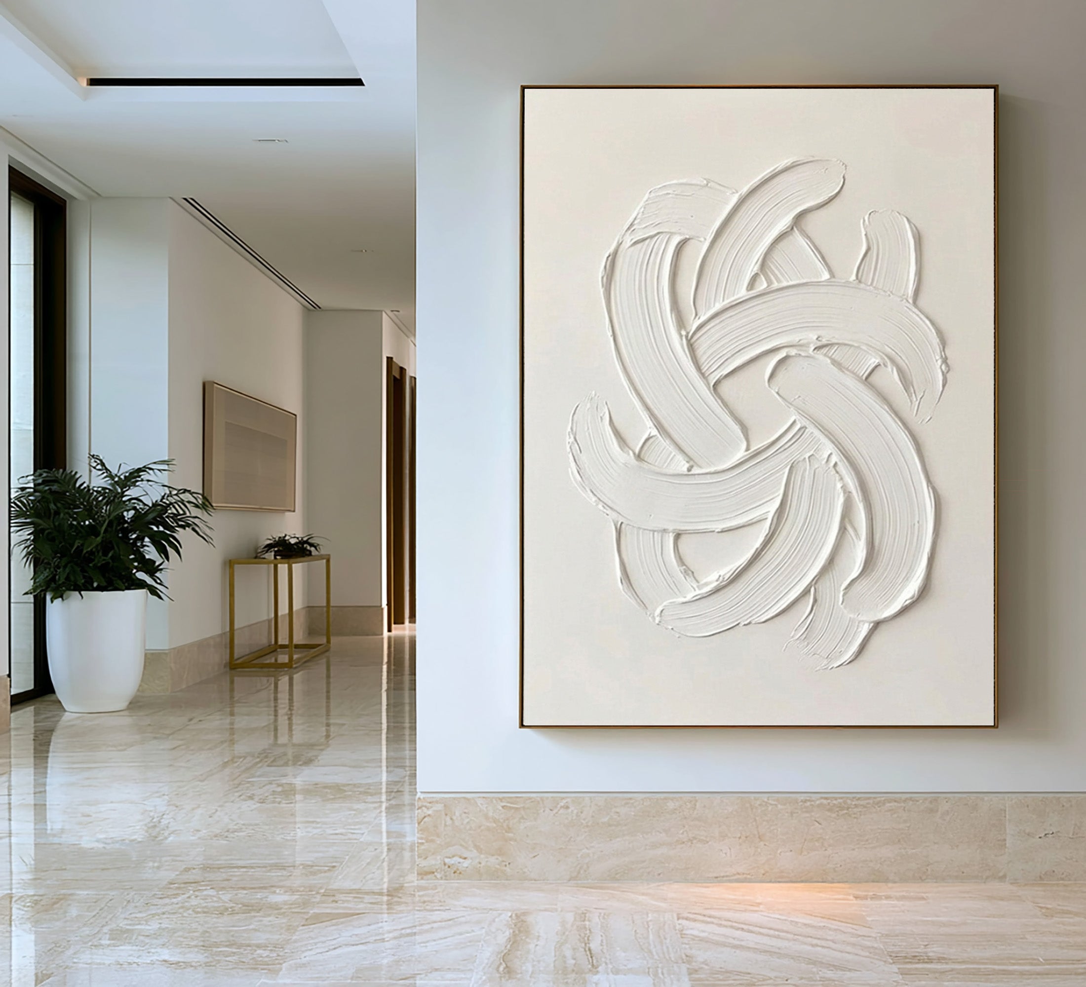 Large Modern White Abstract Wall Art Textured Oil Painting 3D Sculptural Relief Minimalist Contemporary Interior Artwork