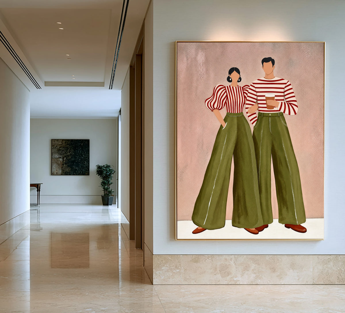 Contemporary Couple Portrait Painting Modern Wall Art