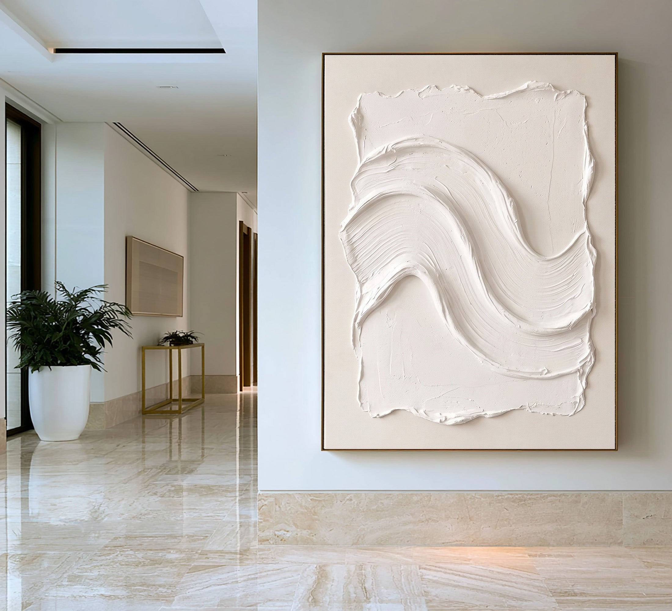 Large White Abstract Wall Art Textured Oil Painting Organic Wave Sculpture Minimalist Luxury Modern Interior Decoration