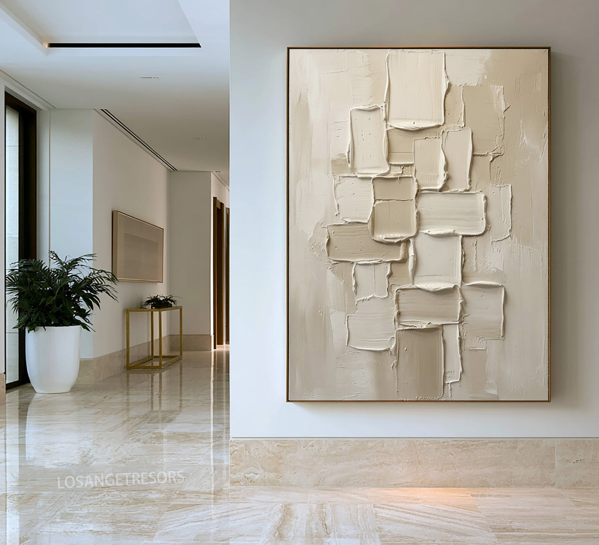 Large Organic Modern Sculptural Wall Art Ivory Cream Geometric Textured Abstract Painting Neutral Home Decor