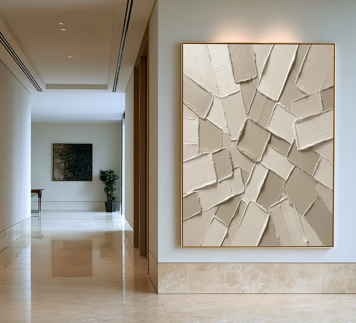 Fragments Converging Around A Quiet Core Large Textured Abstract Wall Art Neutral Sculptural Relief
