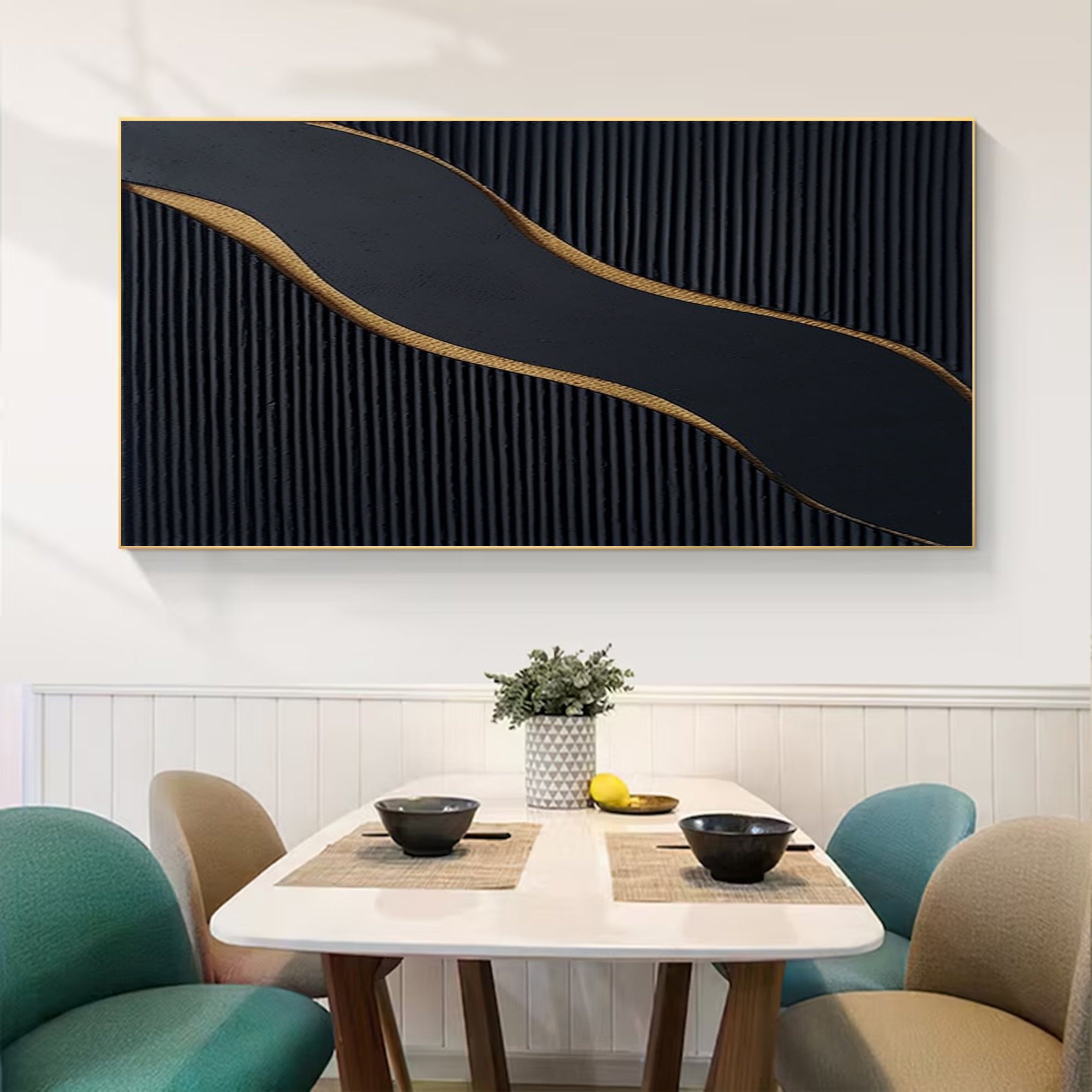 Luxury Black and Gold Abstract Painting on Canvas #BM 087