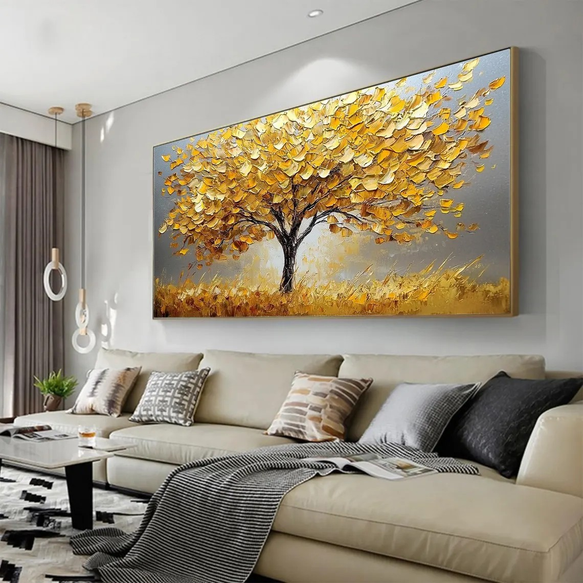 Abstract Golden Tree Canvas Wall Art #BGA 053