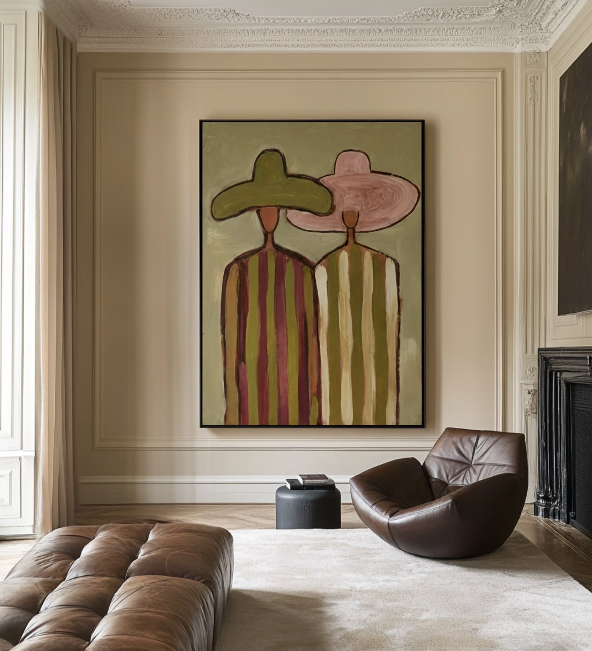 Modern Abstract Couple Canvas Art Oversized Neutral Figurative Painting