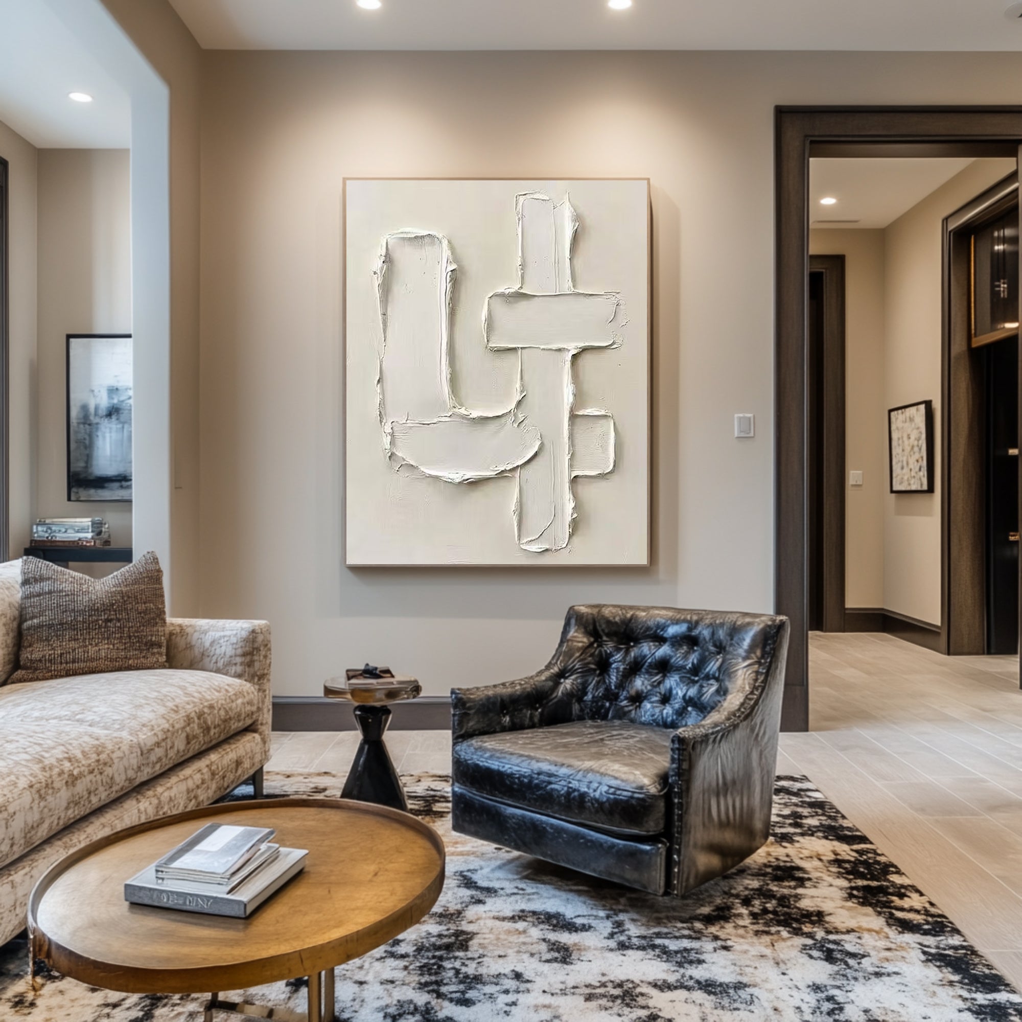 Large Neutral Textured Oil Painting for Elegant Modern Interiors
