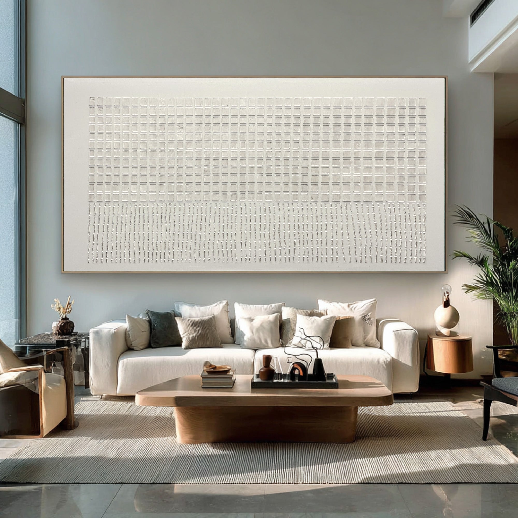 Large Modern Abstract Oil Painting, Beige Textured Statement Wall Art for Living Room #WAC 023