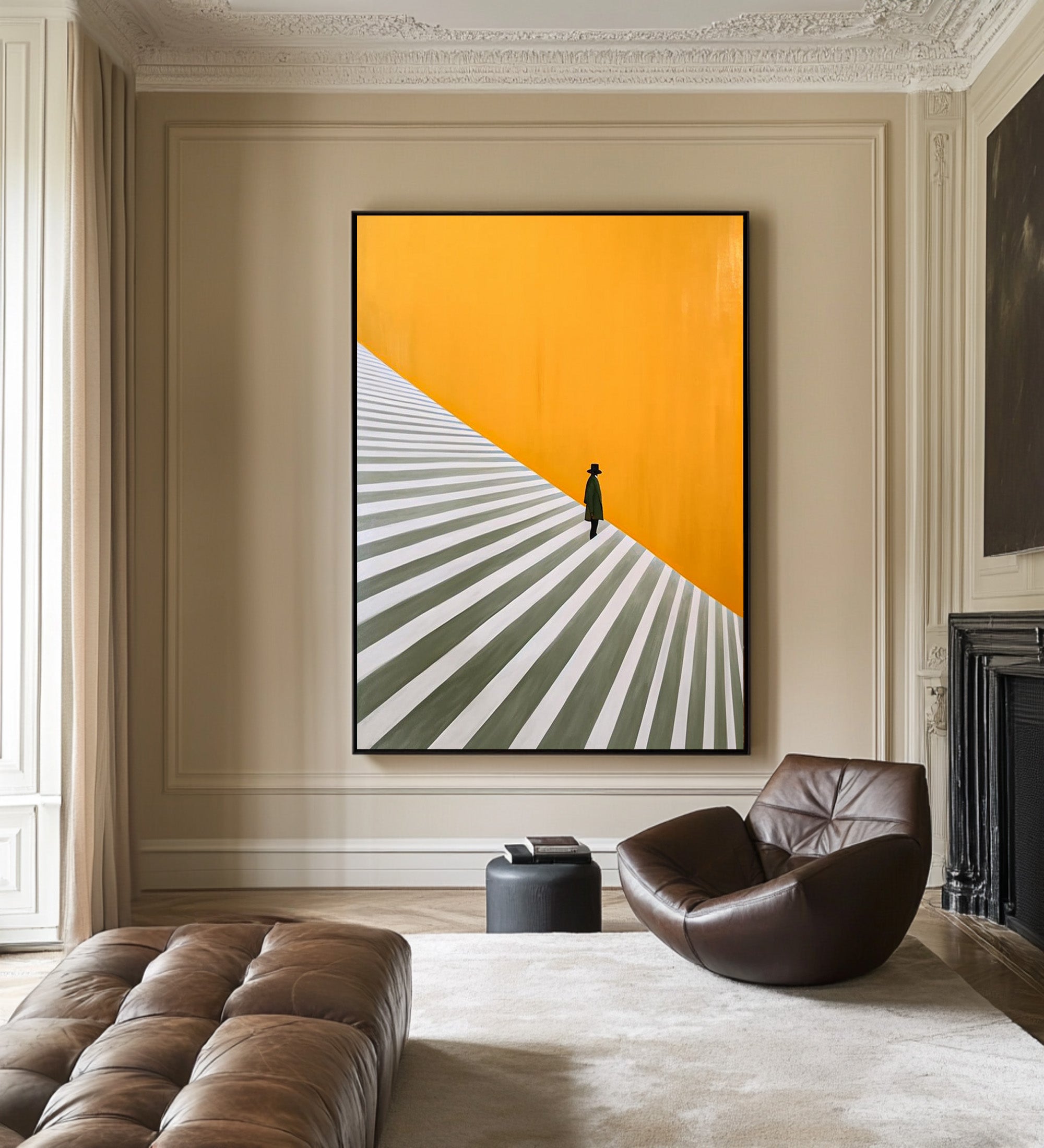 Large Minimalist Figure Staircase Abstract Oil Painting, Modern Wall Art for Hallway Decor #WAC 013