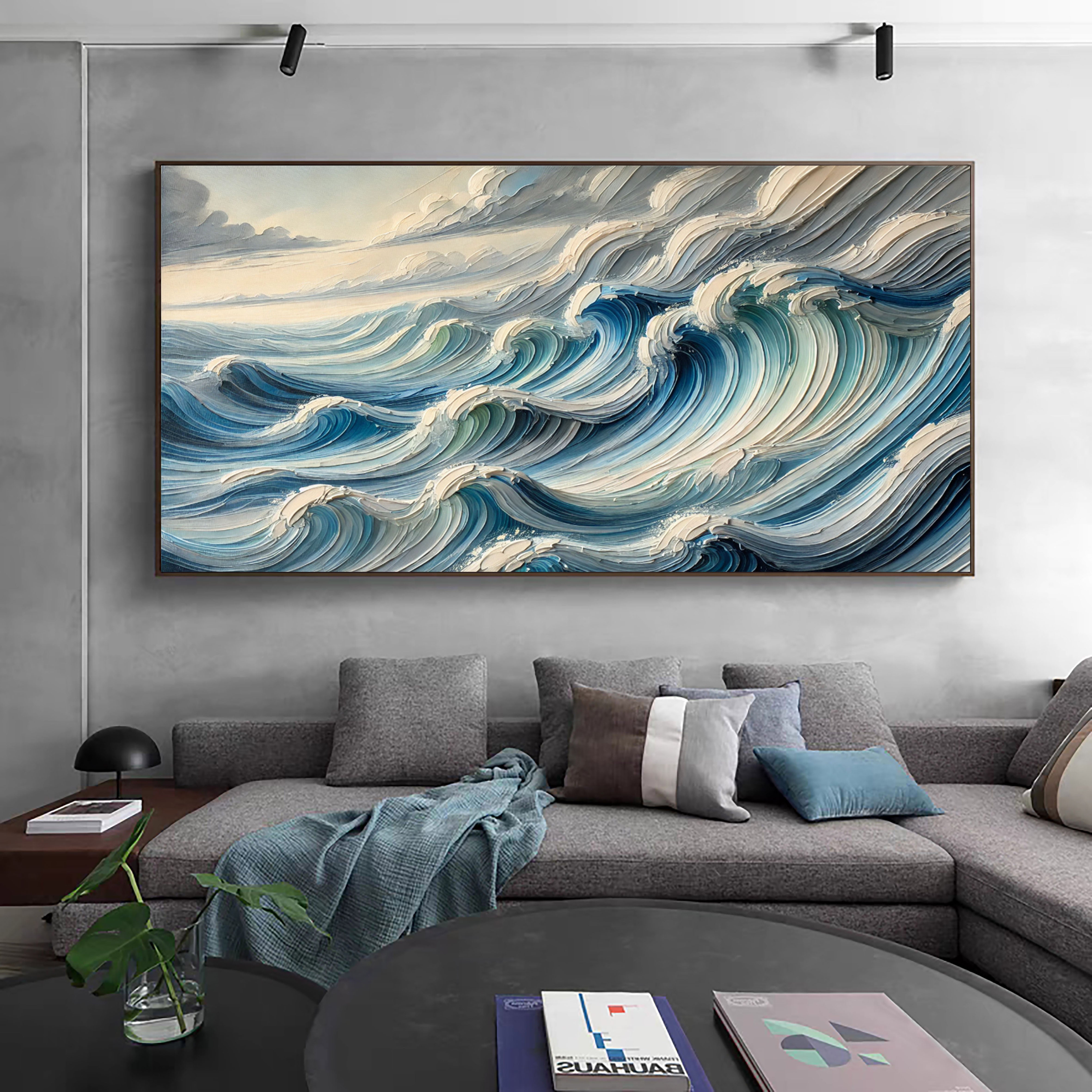 Textured Blue Ocean Waves Wall Art Perfect Coastal Decor for Modern Interiors #OP 052