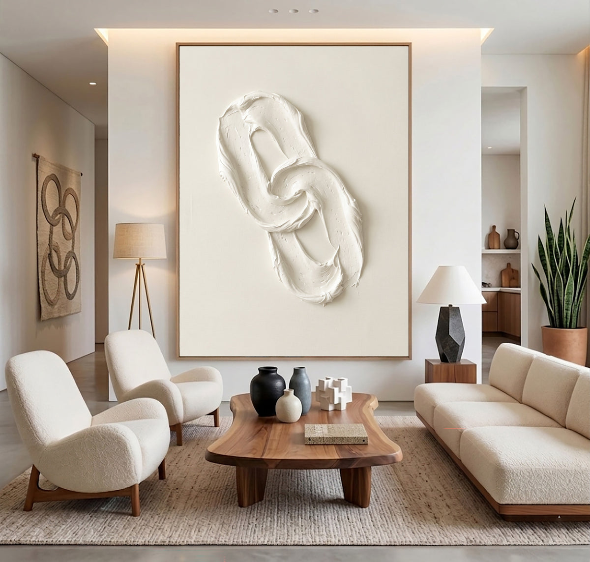 The Space Between The Loop Large White Textured Abstract Wall Art Sculptural Relief Contemporary Painting