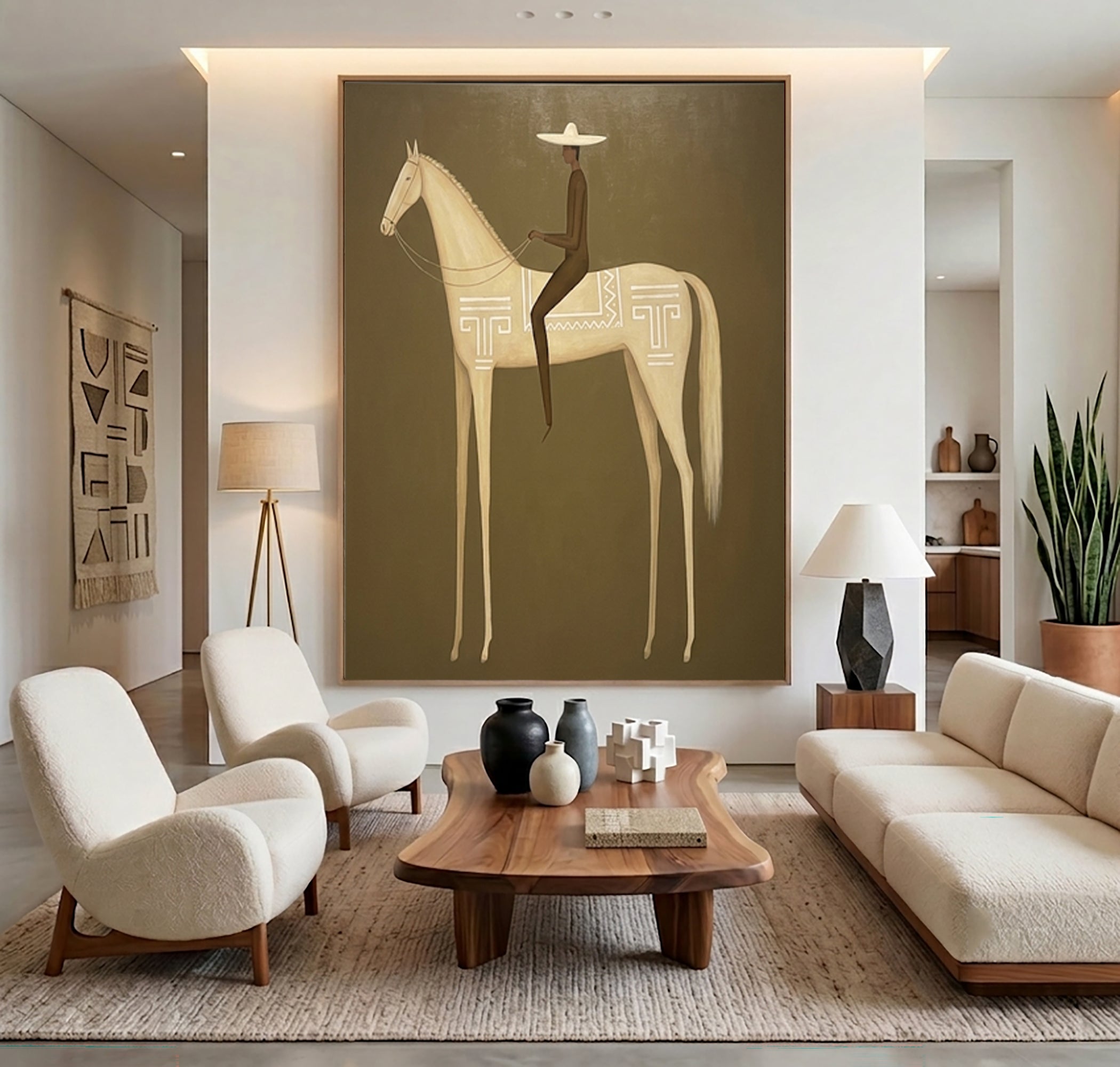 Large Modern Horse Rider Wall Art Equestrian Oil Painting Cowboy Cowgirl Inspired Vintage Americana Western Artwork Contemporary Home Decor