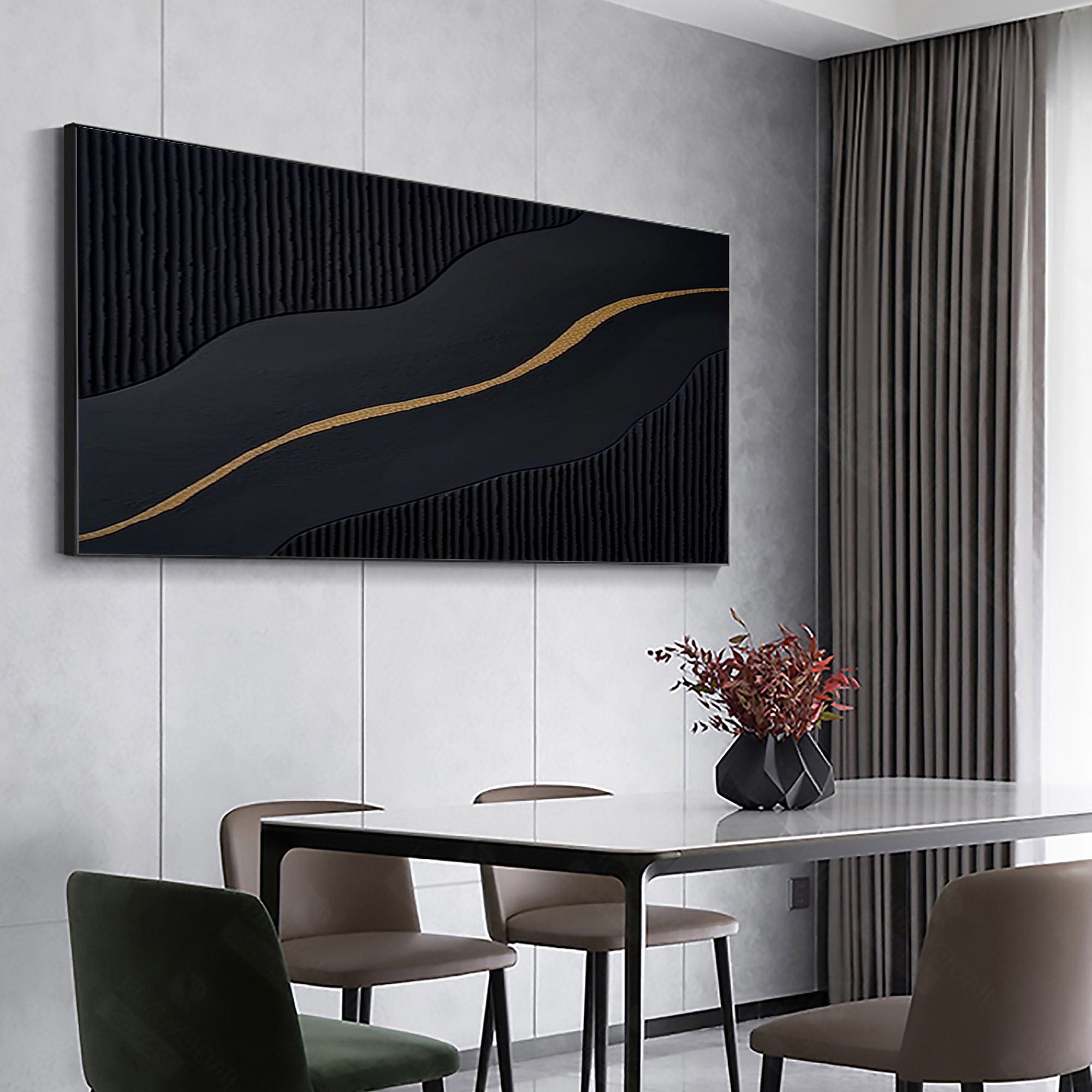 Luxury Black and Gold Abstract Painting on Canvas #BM 090