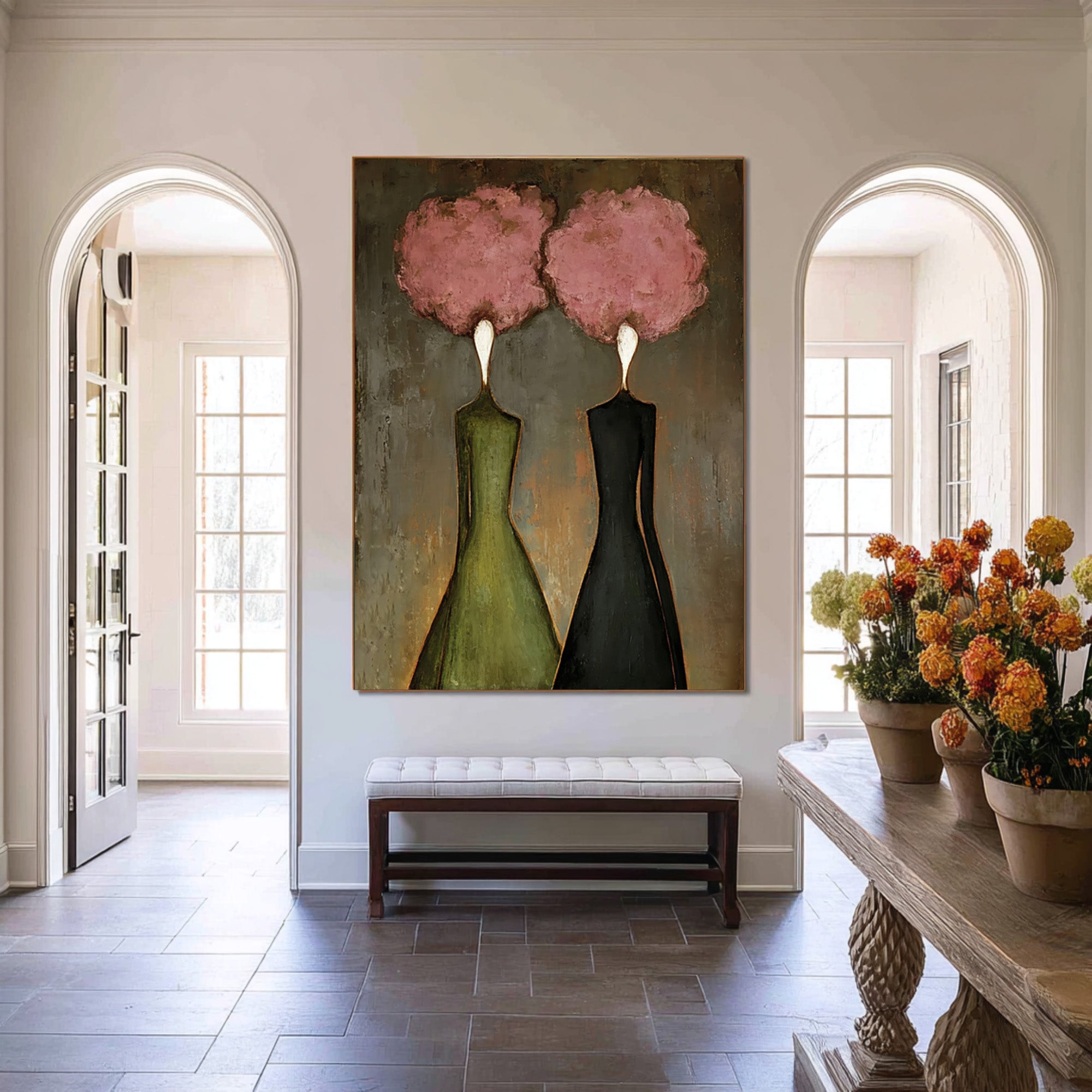 Large Abstract Pink Portrait Oil Painting – Modern Figurative Statement Wall Art #WAC 036