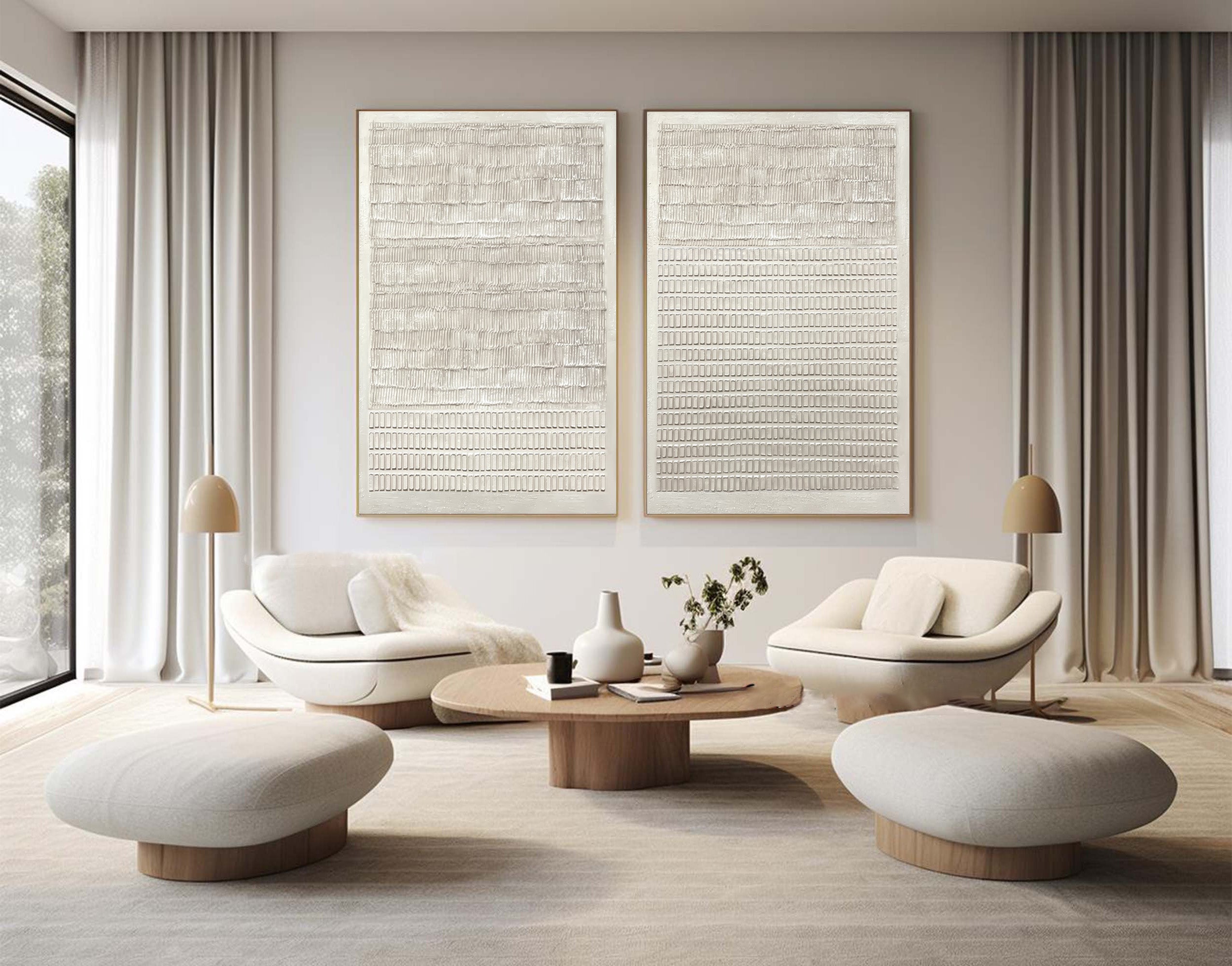 Contemporary Neutral Wall Art Set Two Piece Decor #WG 034