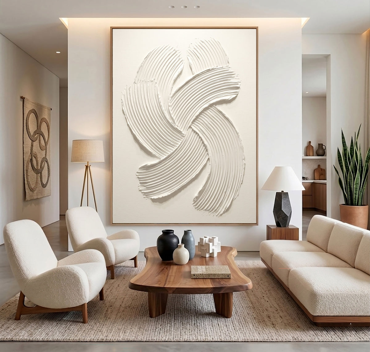 Flowing Rhythm Of Sculptural Movement Large White Textured Wall Art Organic Relief Sculpture Contemporary Abstract Decor